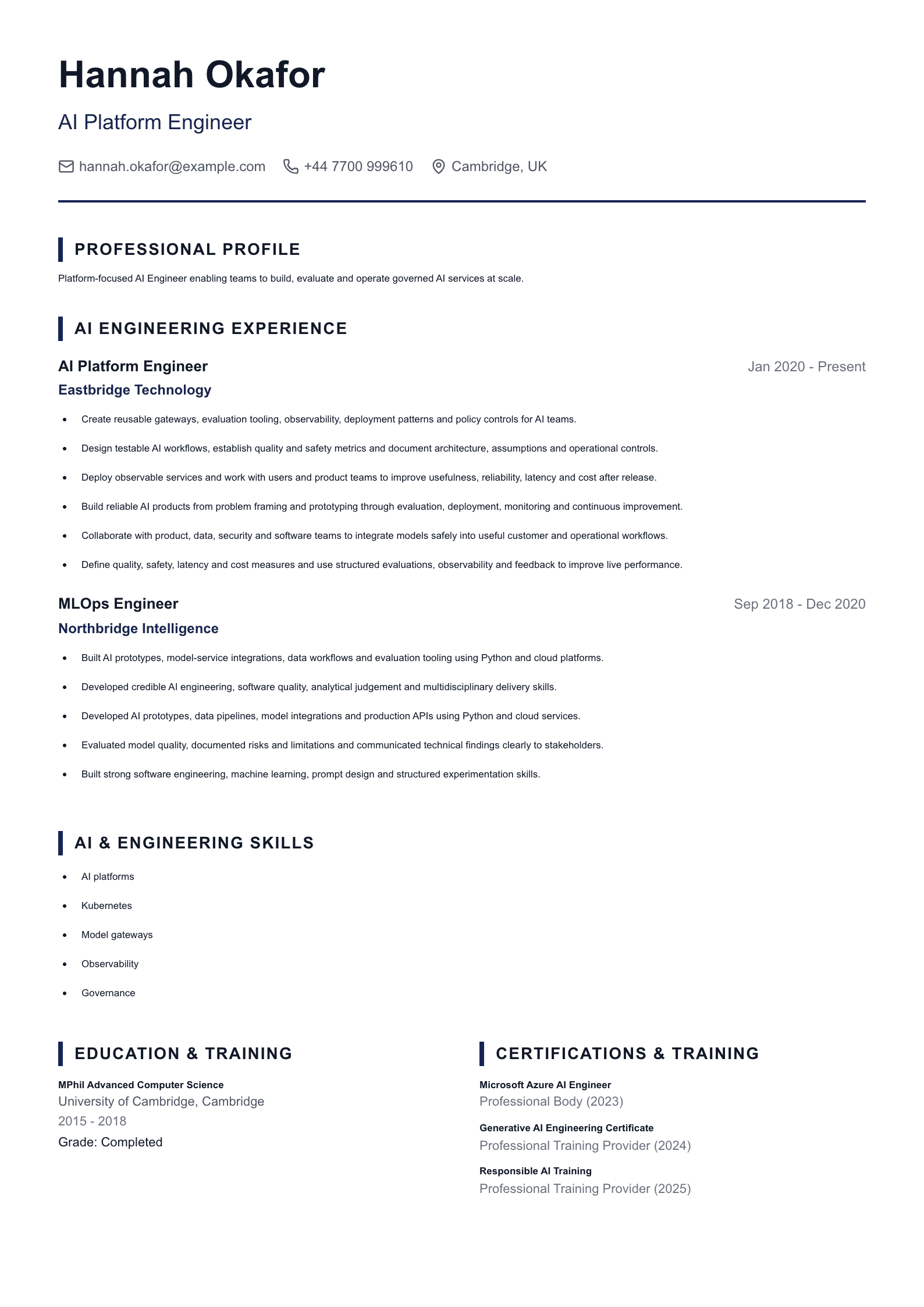 AI Platform Engineer CV template