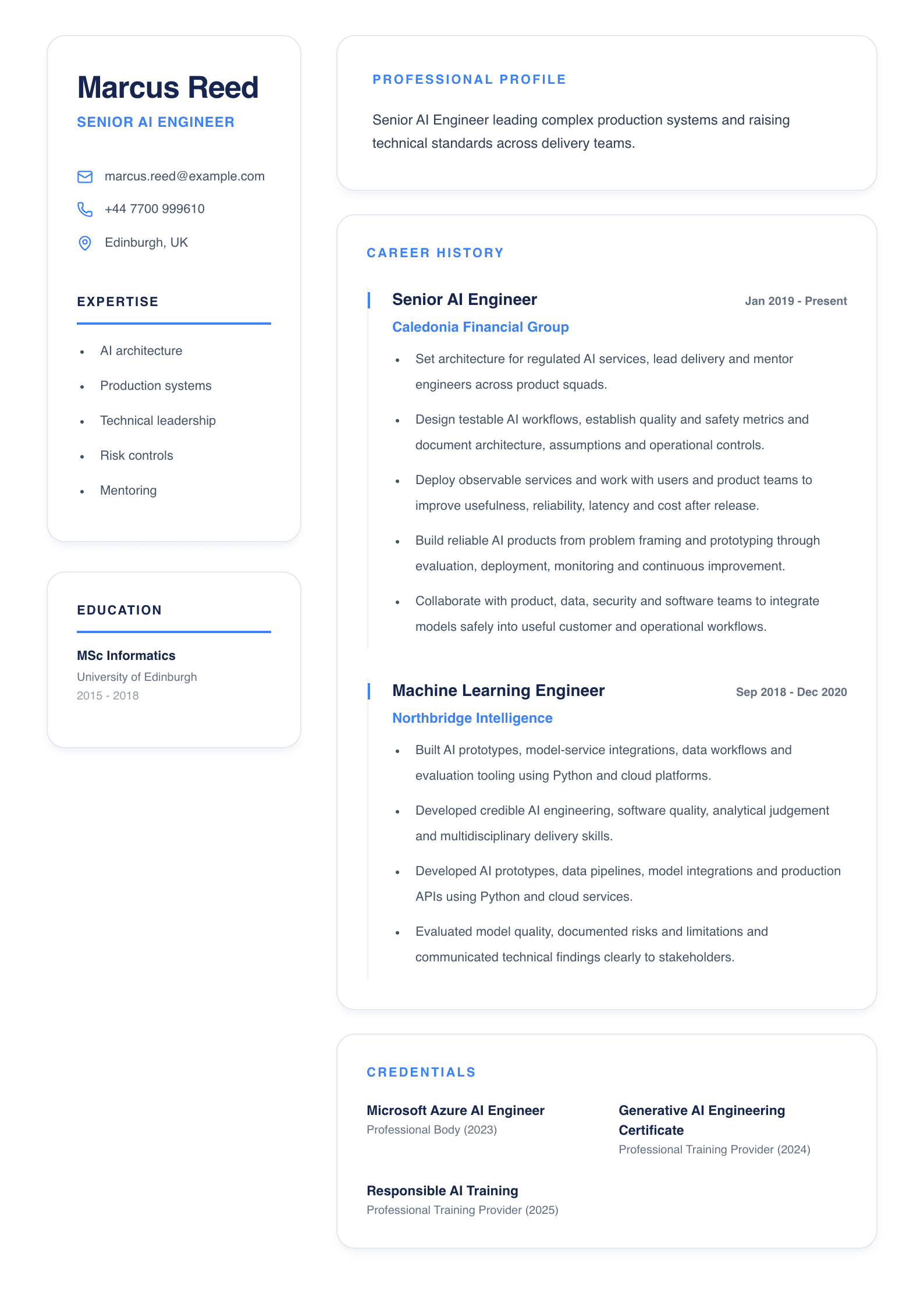 Senior AI Engineer CV template