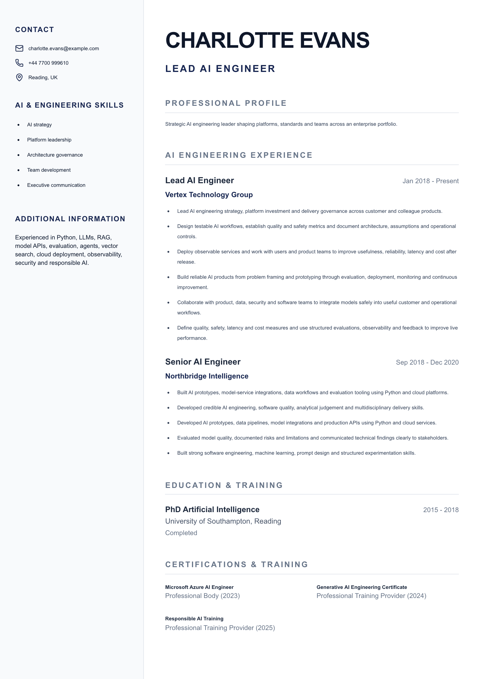 Lead AI Engineer CV template