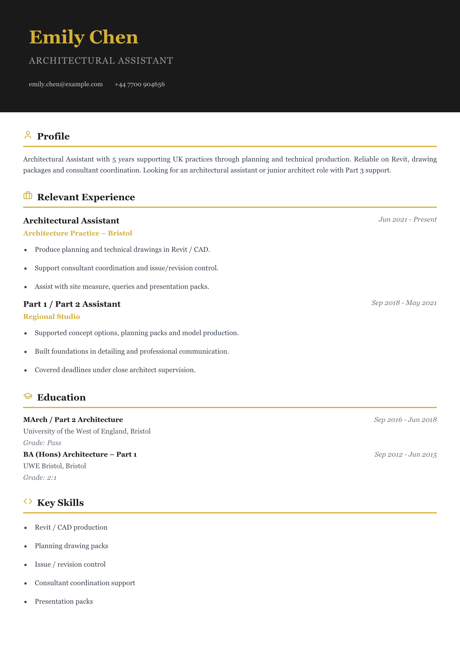architectural assistant CV template