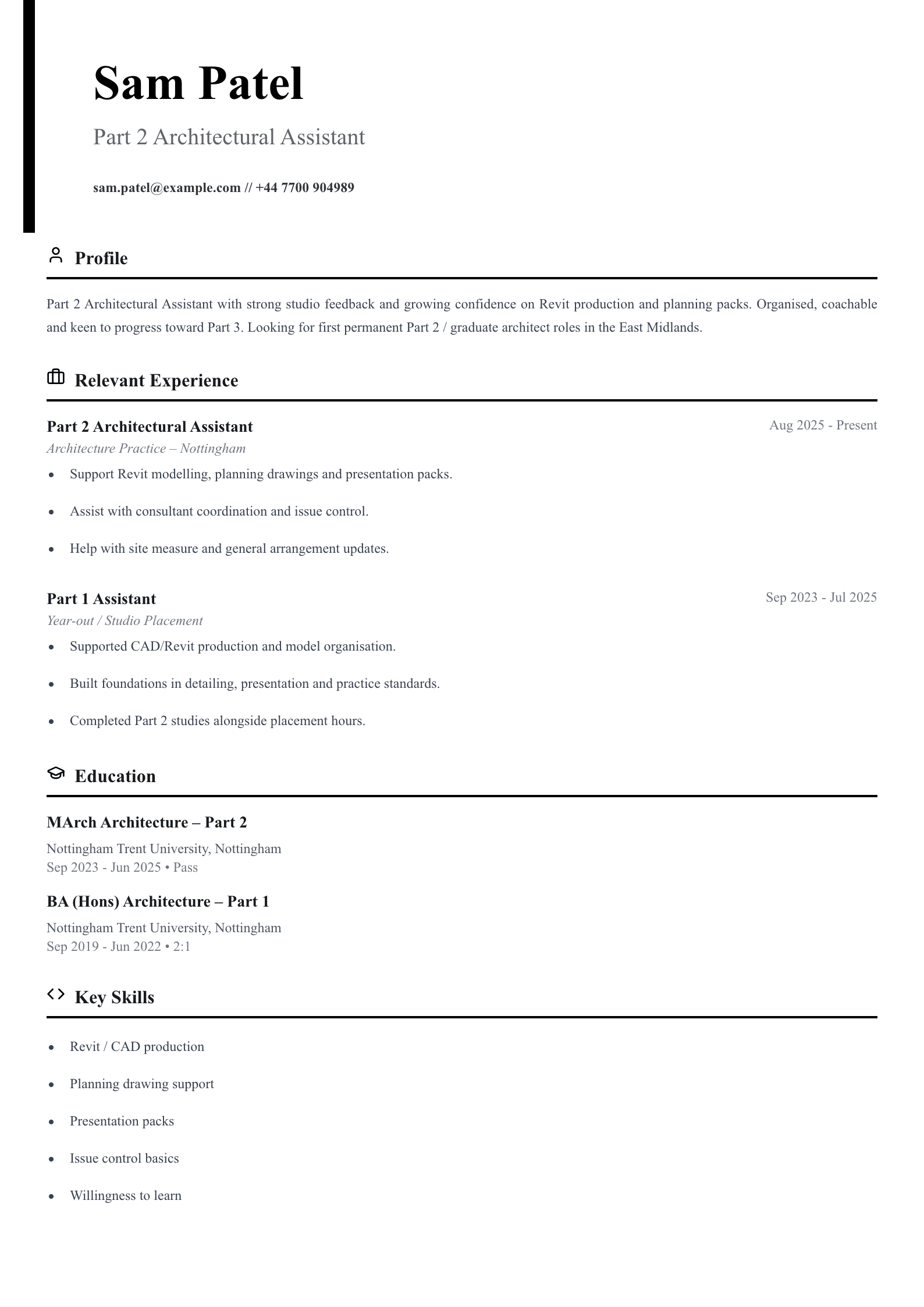 part 2 architectural assistant CV template