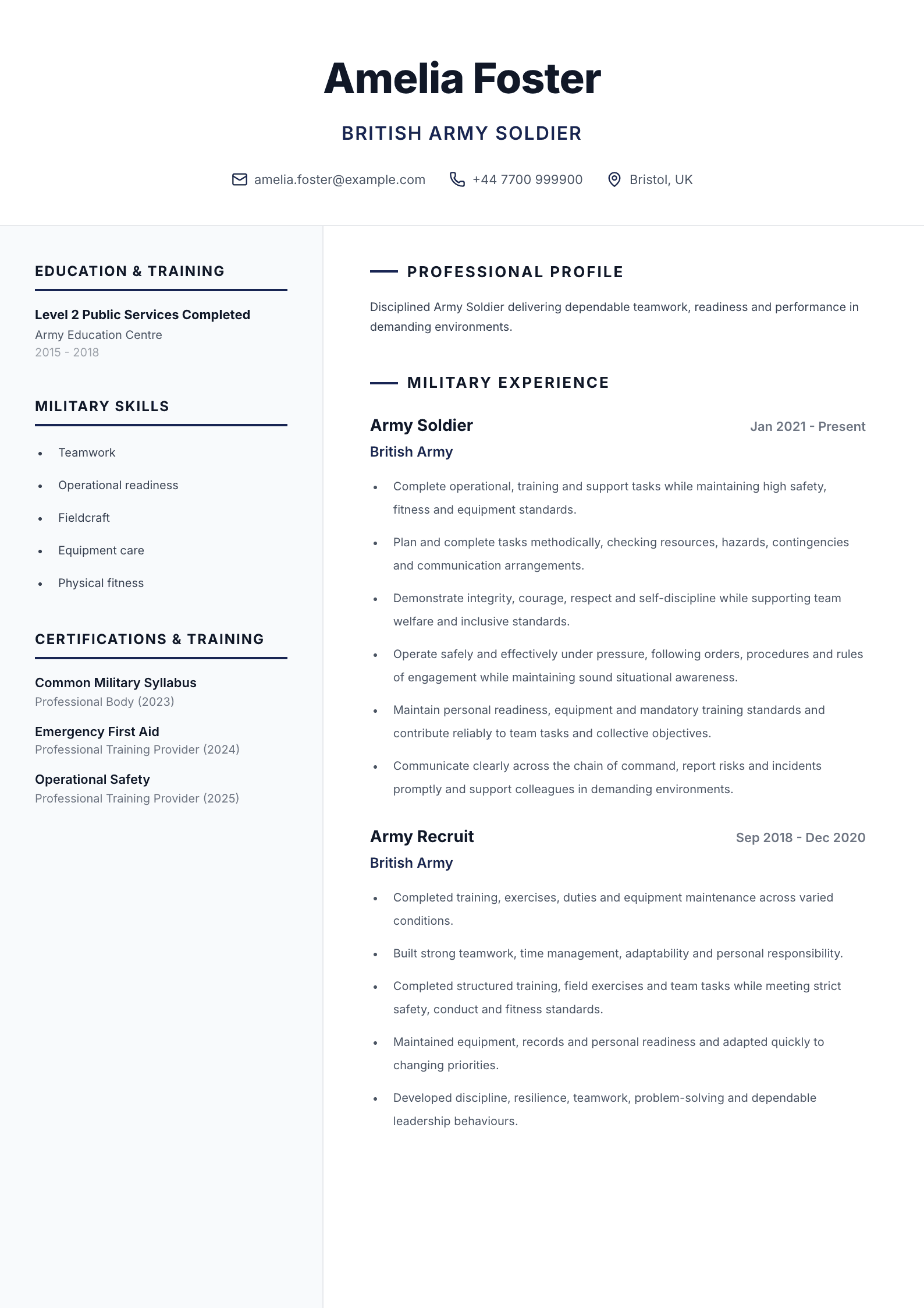 Army soldier CV