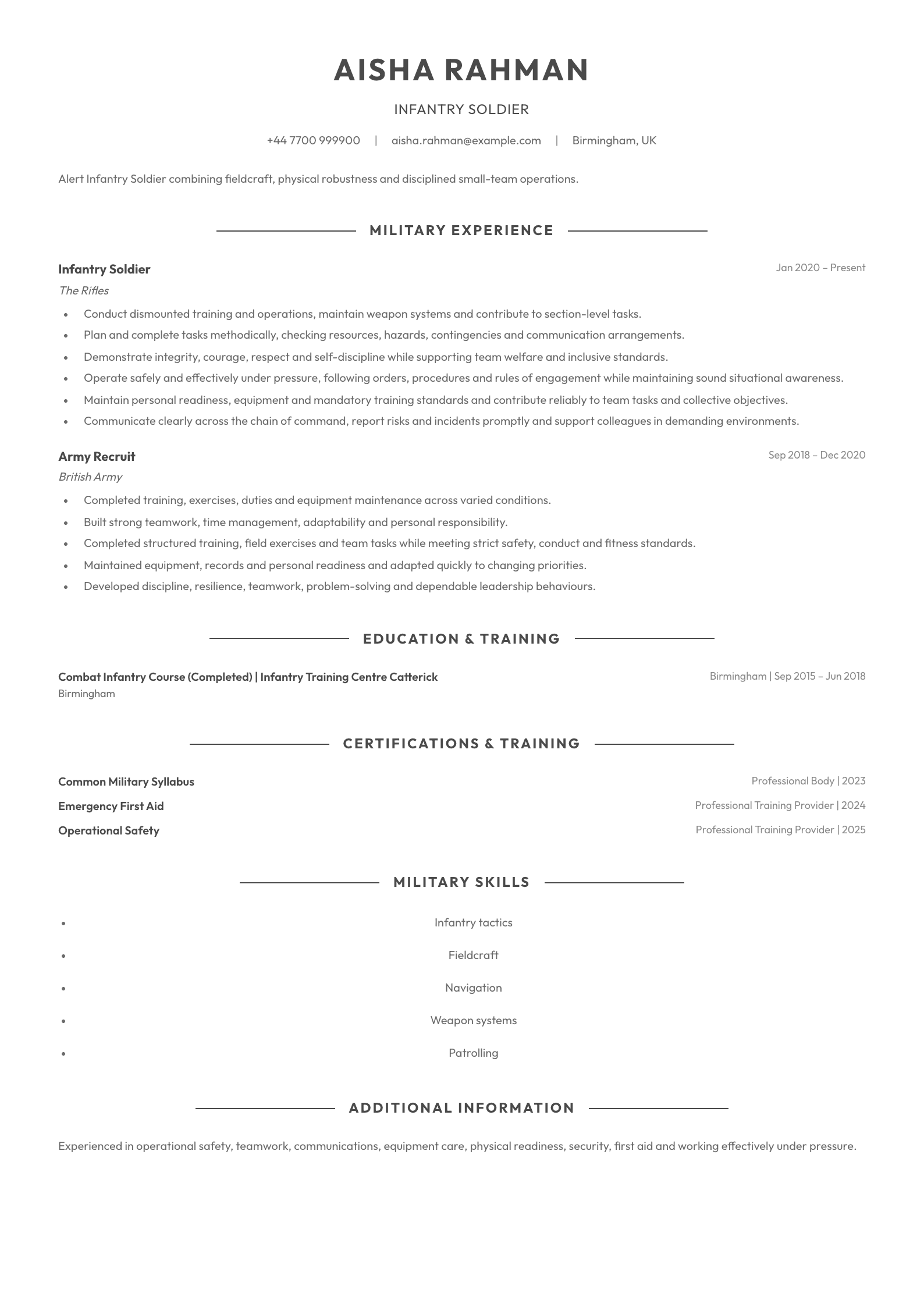 Infantry Soldier CV template