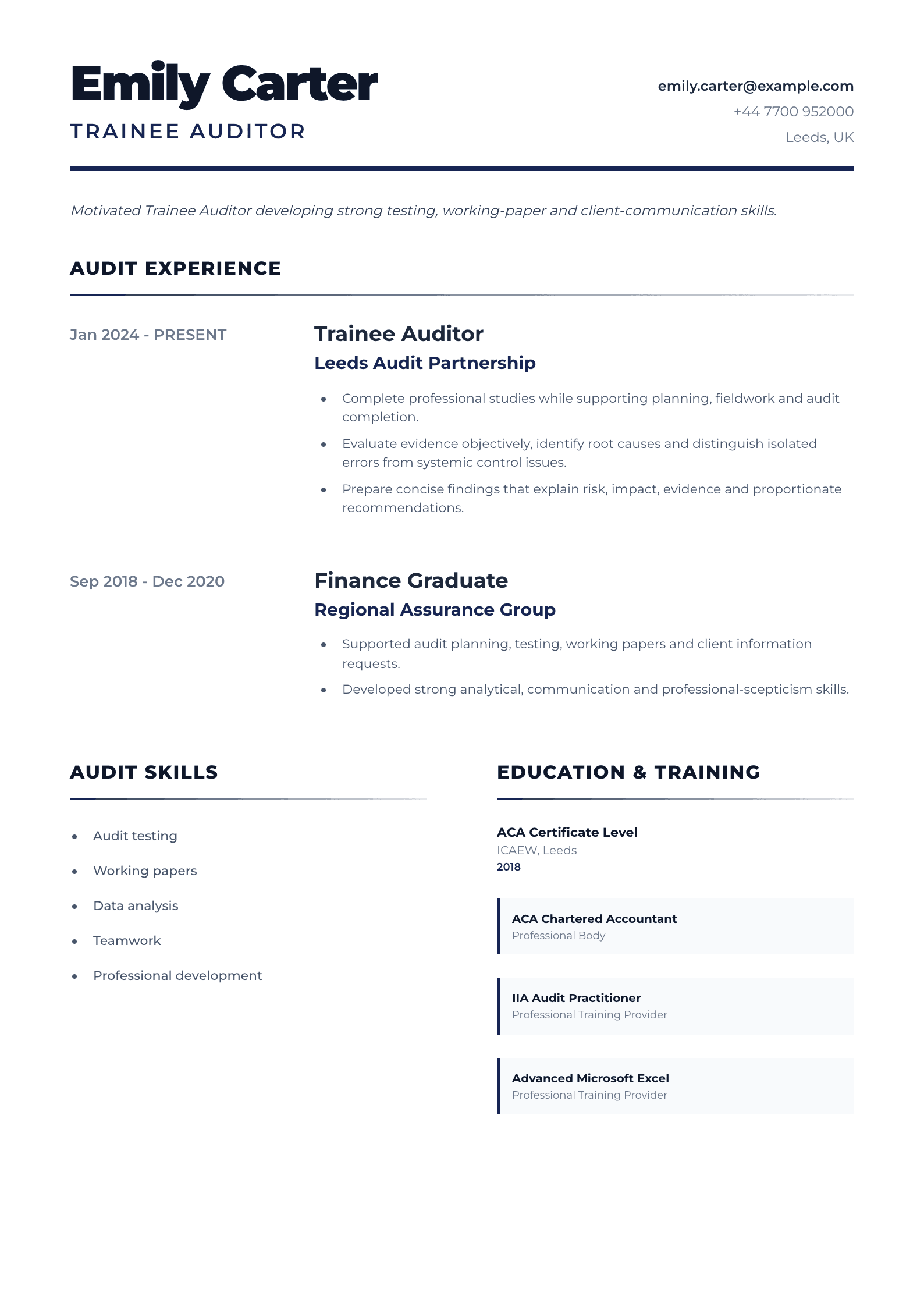 Trainee Auditor CV template