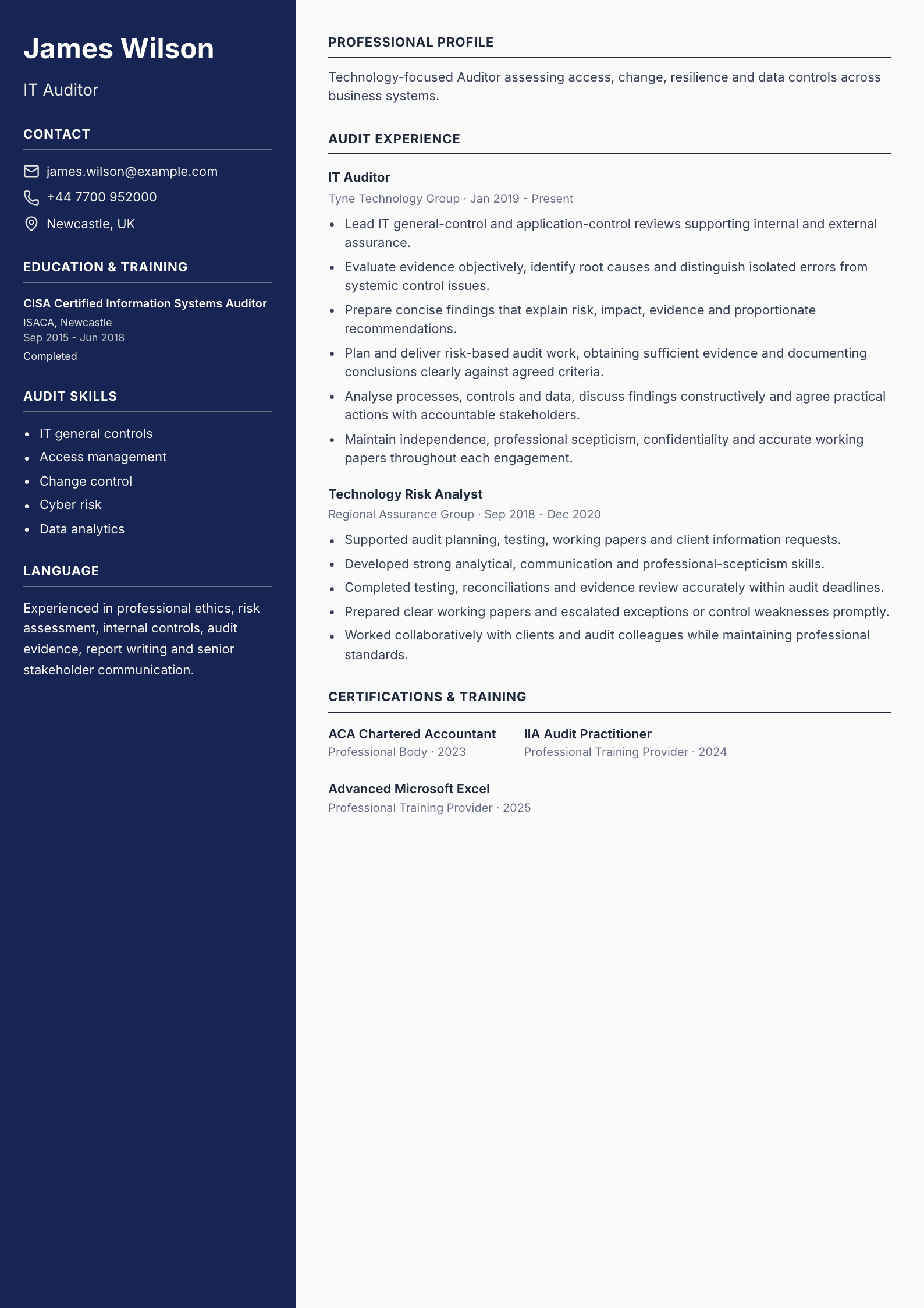 IT Auditor CV template