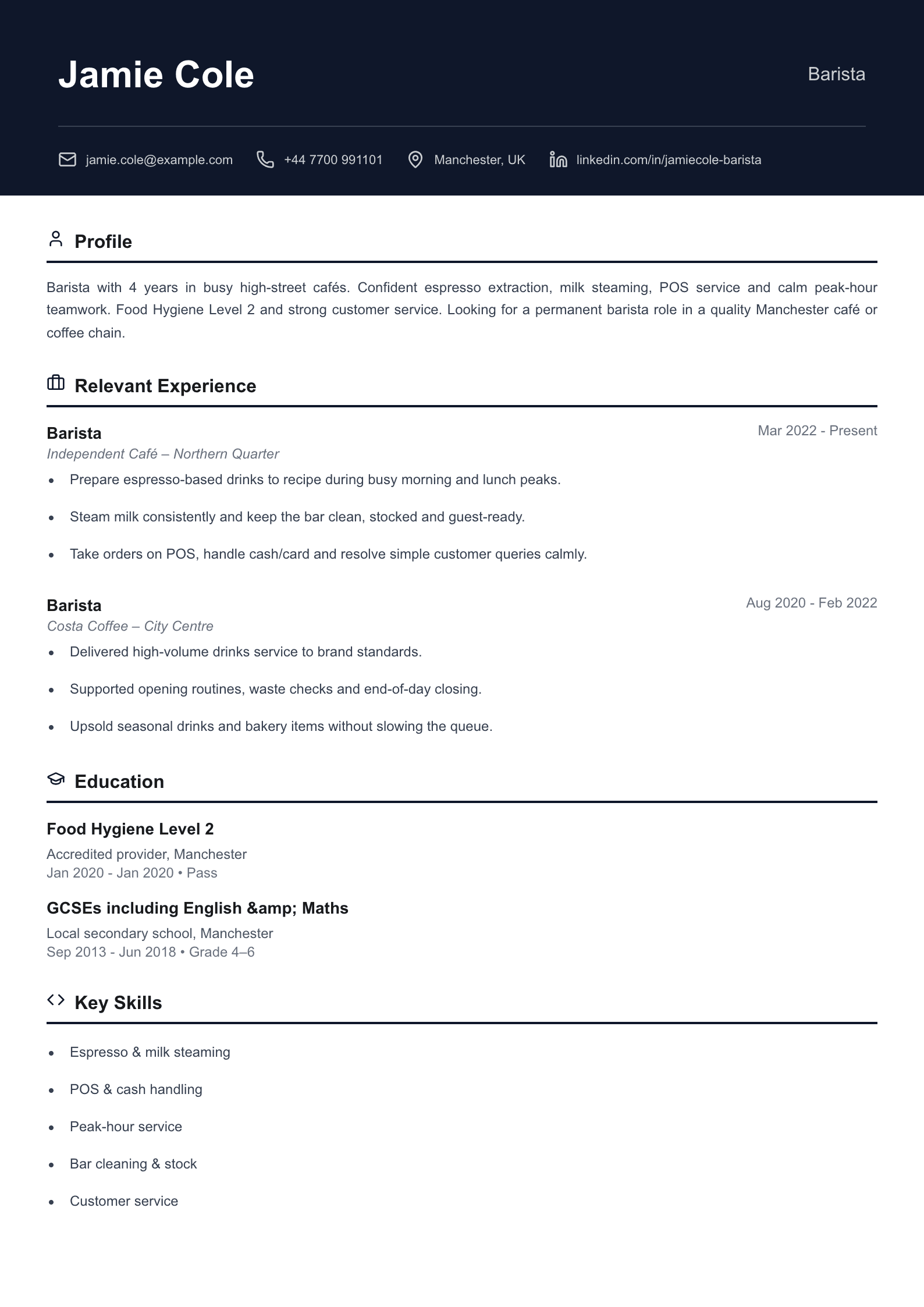 High street barista CV template