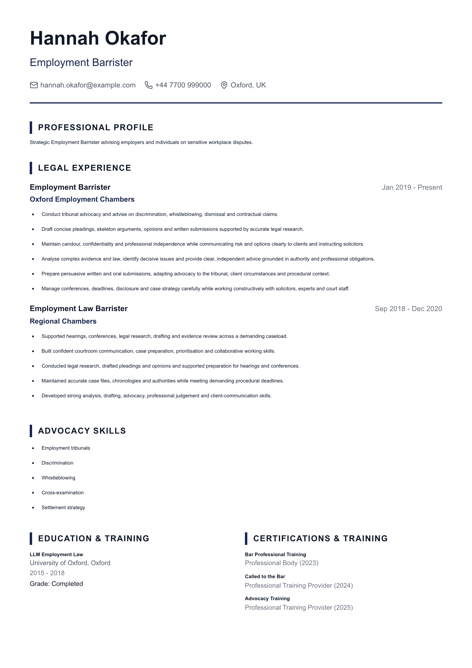 Employment Barrister CV template