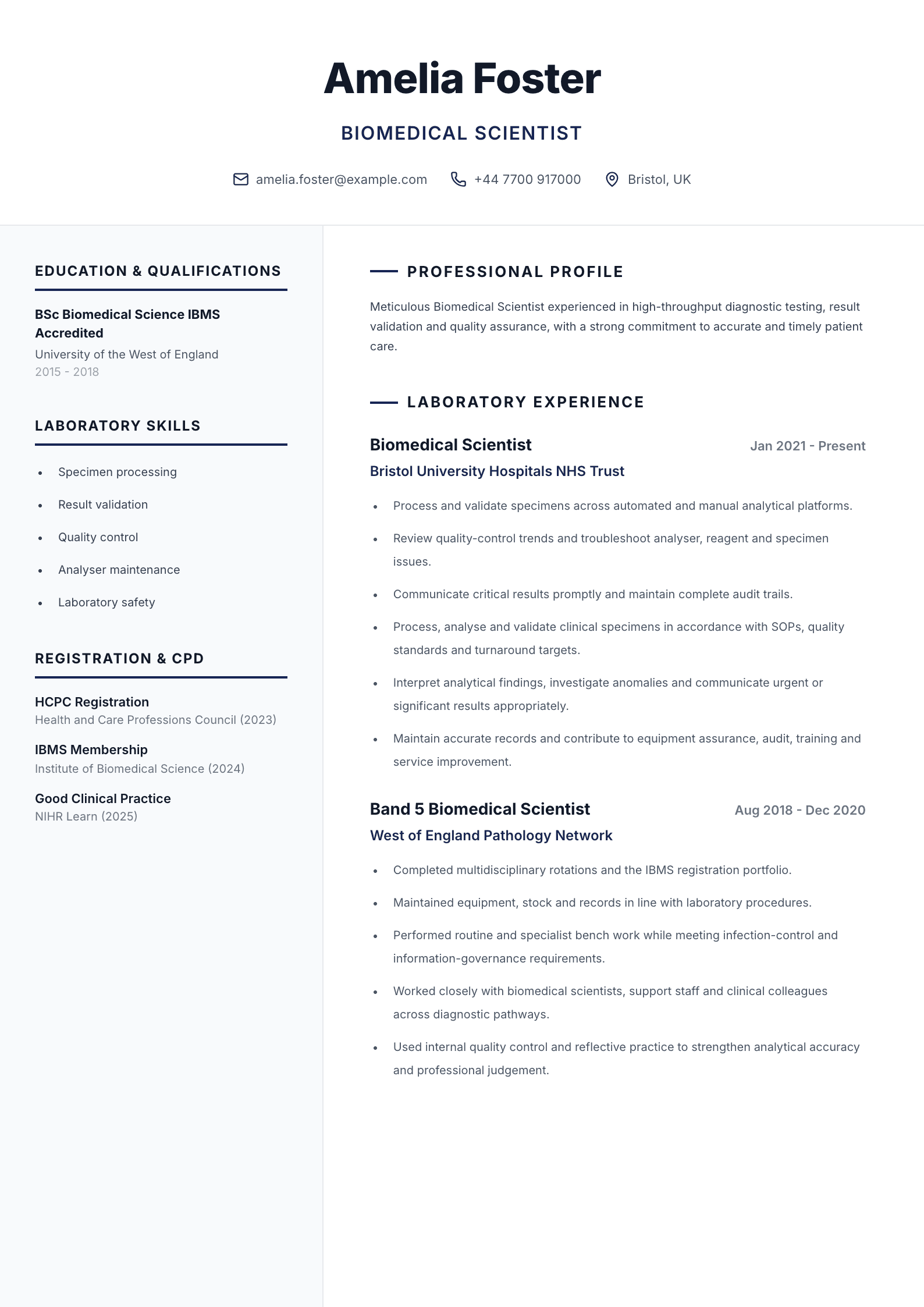 Biomedical scientist CV