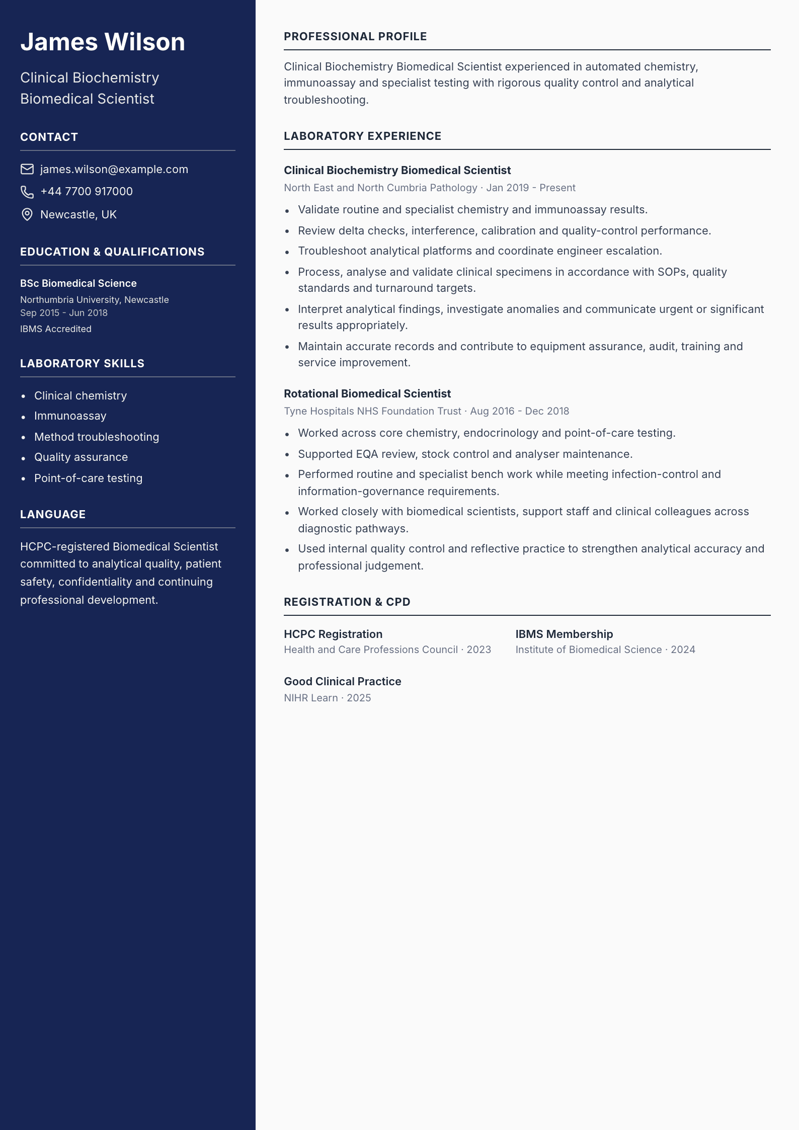 Clinical Biochemistry Biomedical Scientist CV template