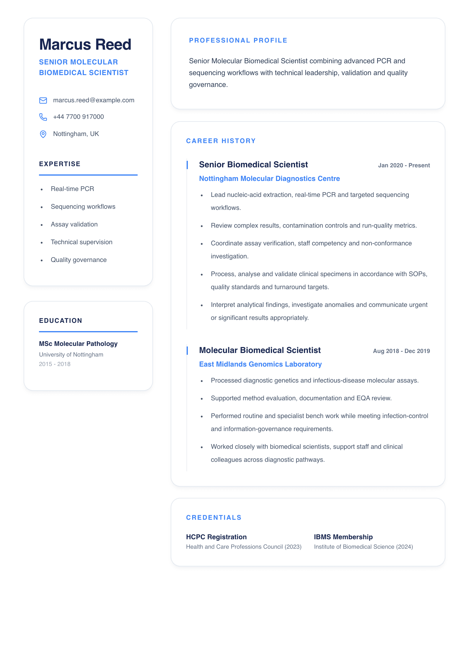 Senior Molecular Biomedical Scientist CV template