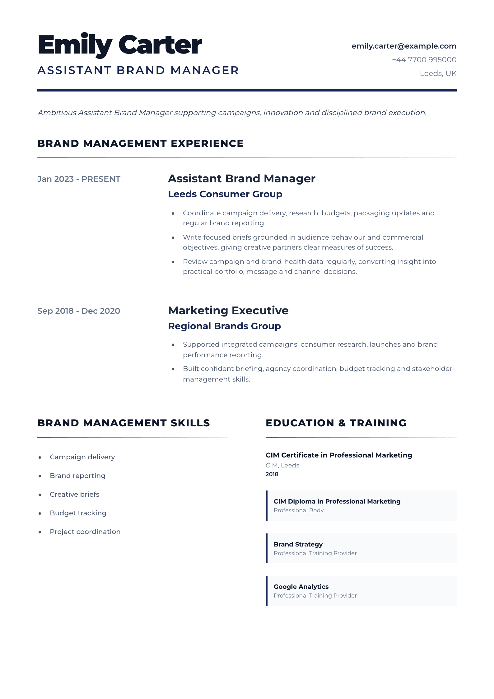 Assistant Brand Manager CV template