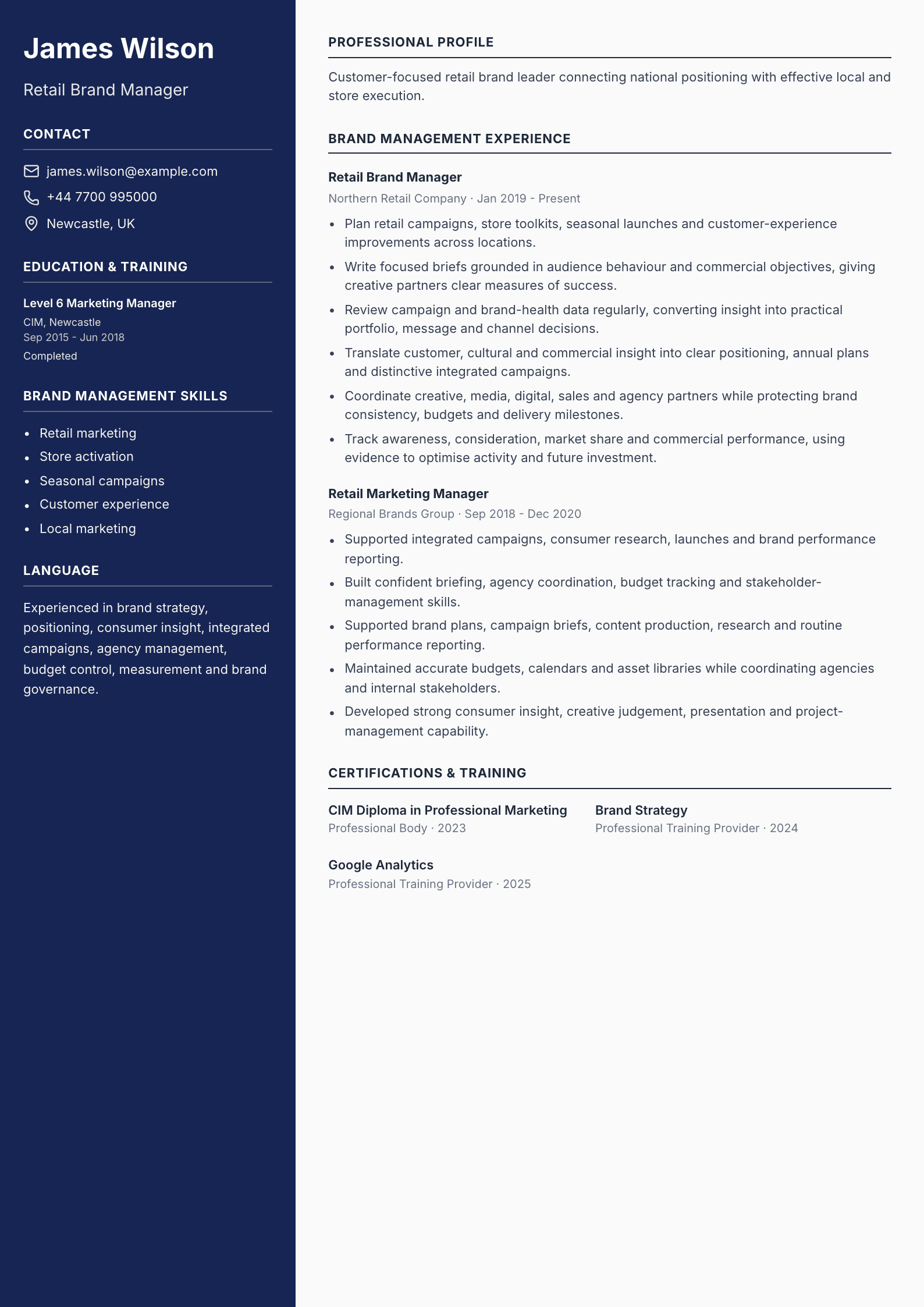 Retail Brand Manager CV template