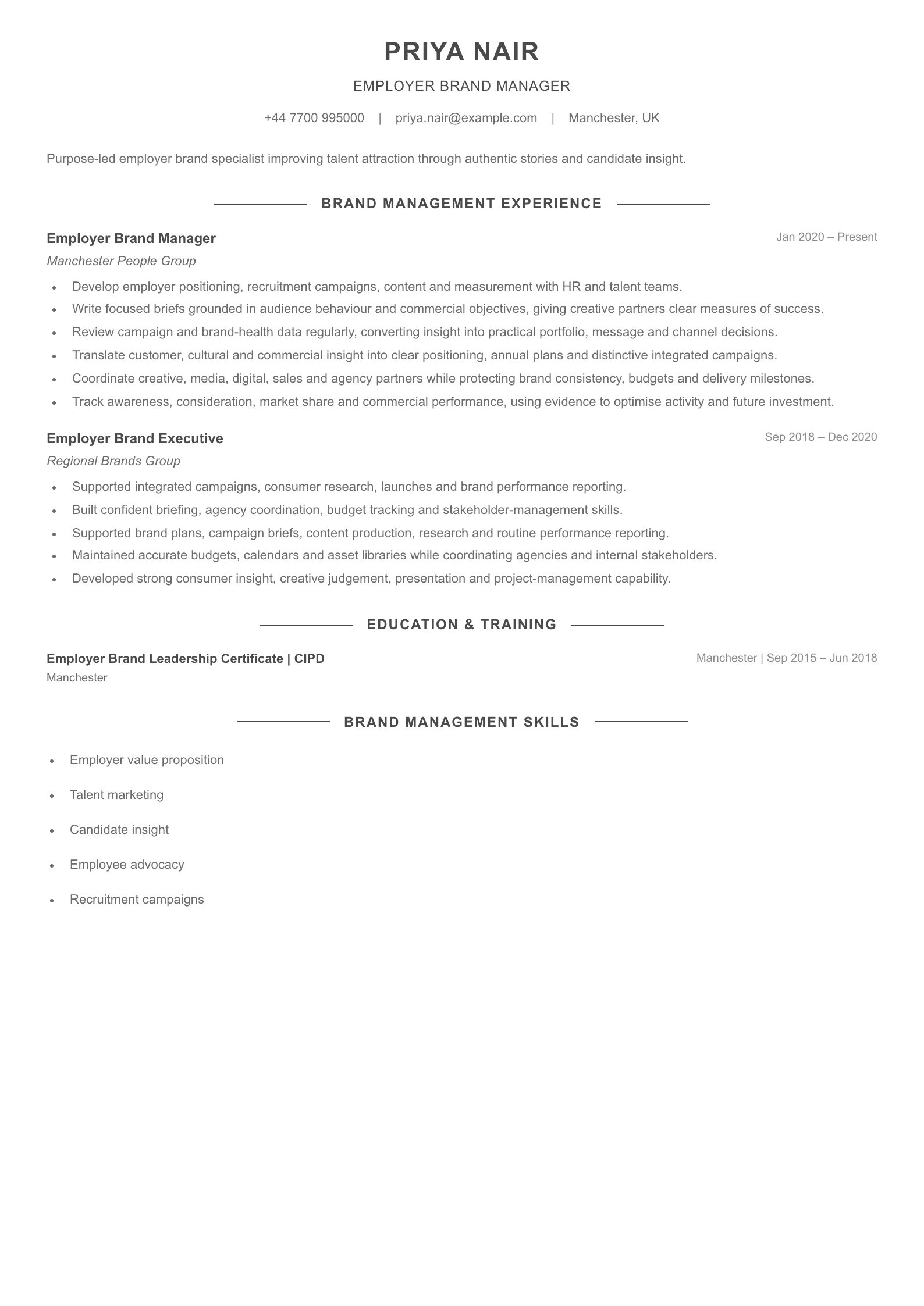 Employer Brand Manager CV template
