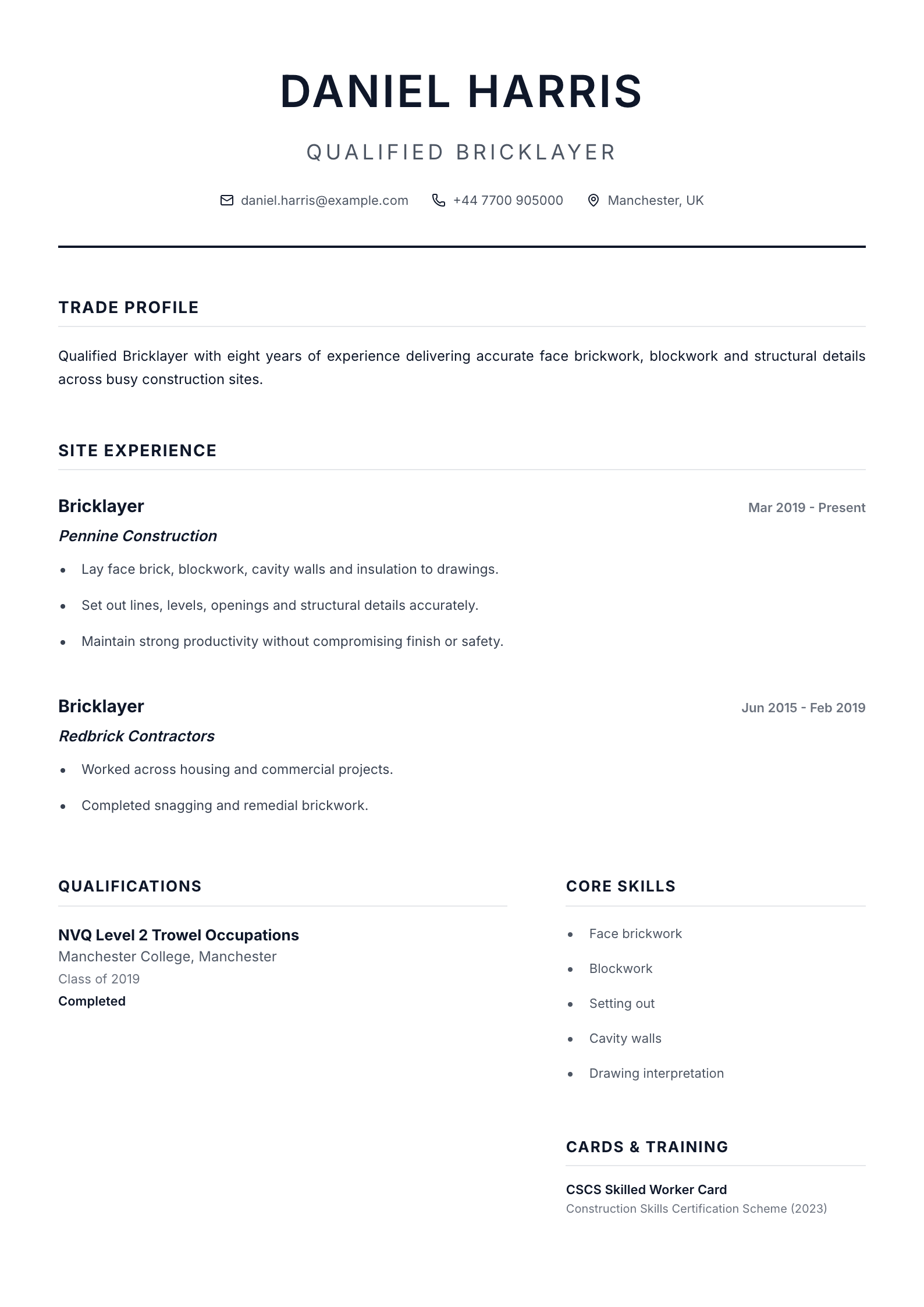 Bricklayer CV