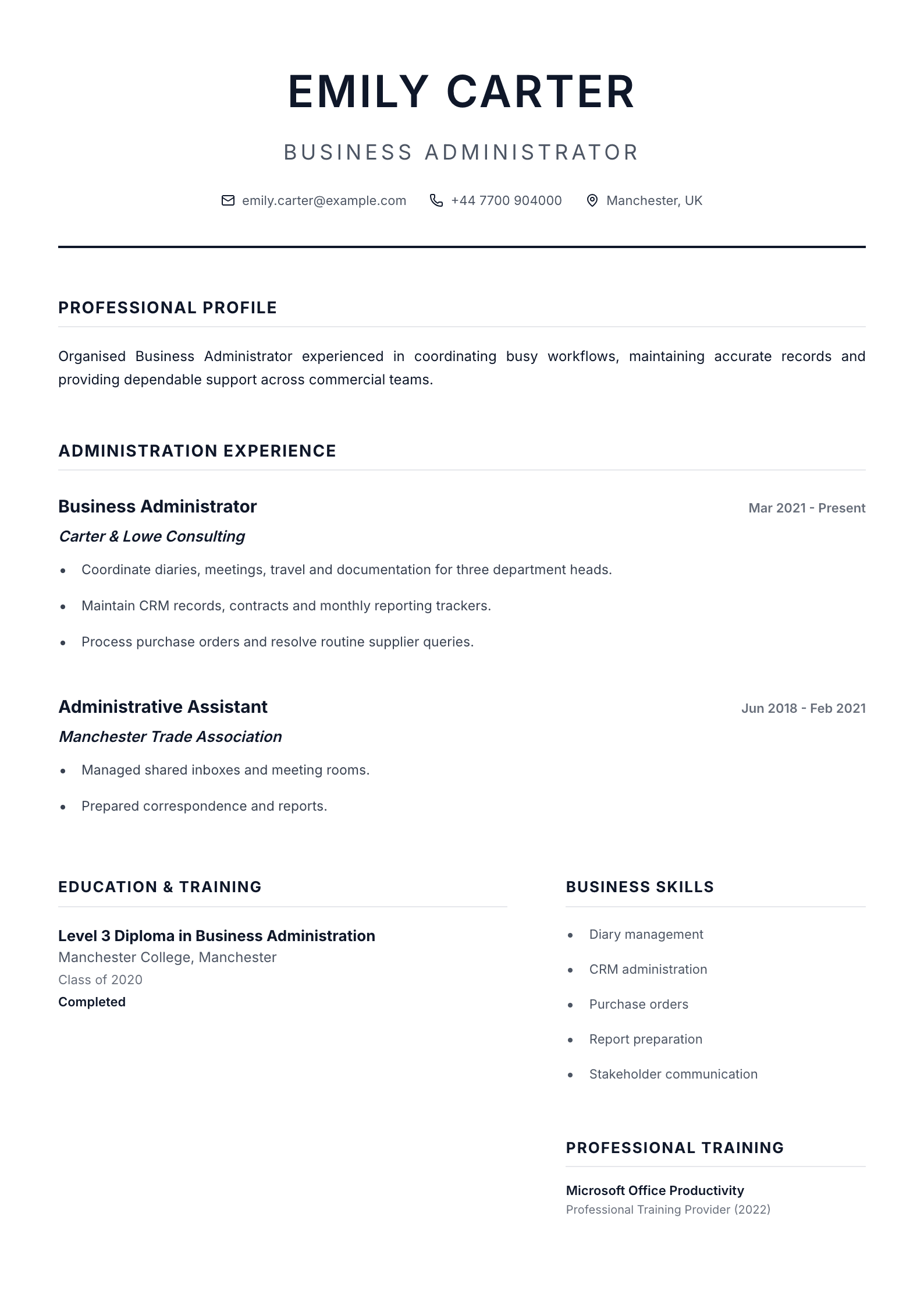 Business administrator CV