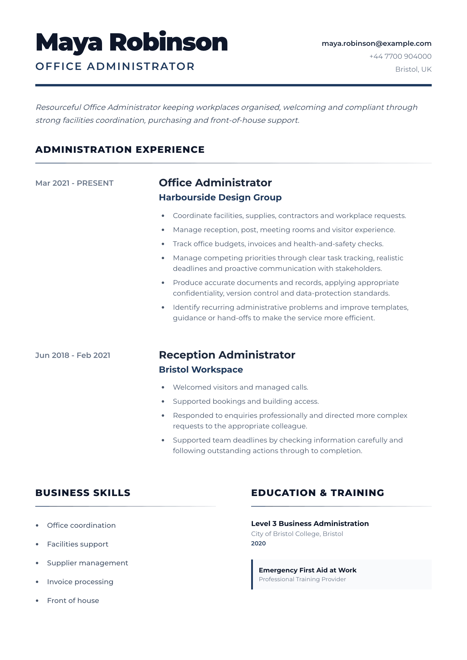 Office Administrator CV template