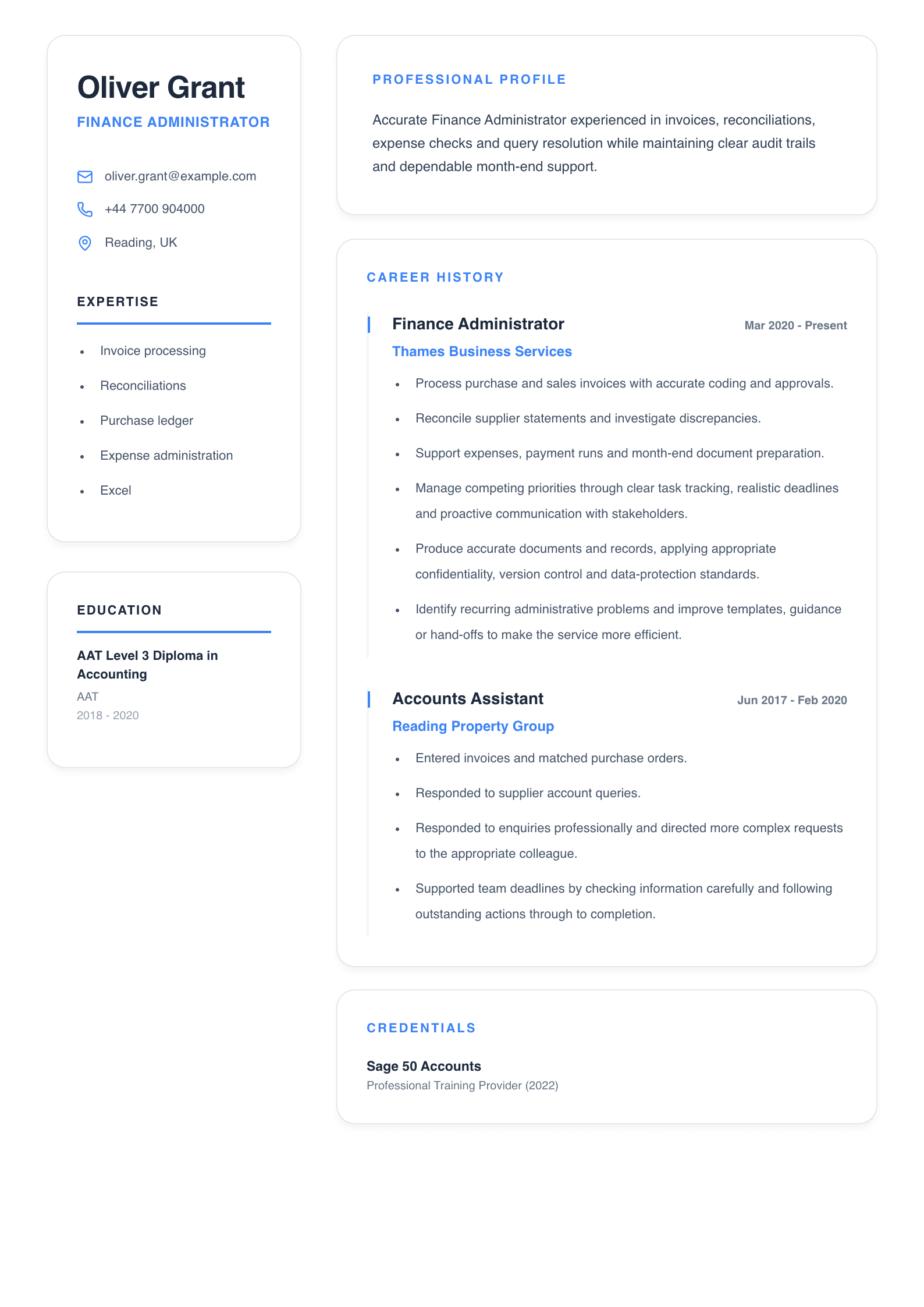 Finance Administrator CV template