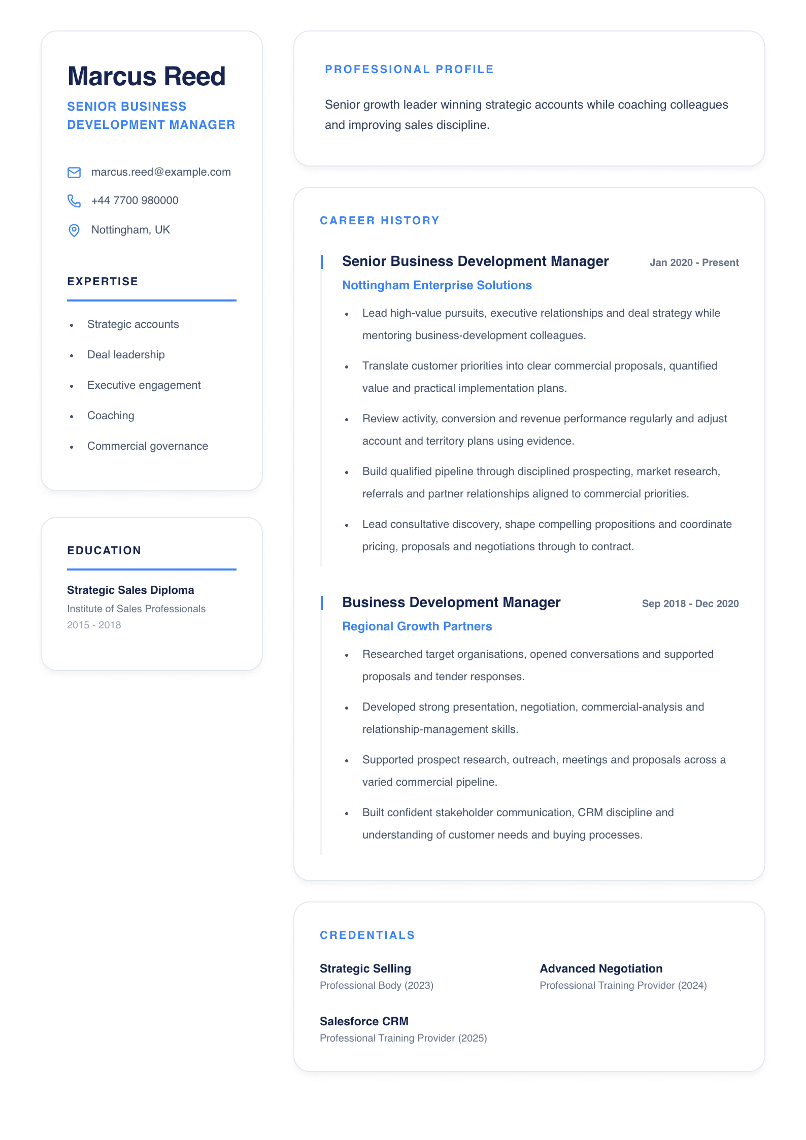 Senior Business Development Manager CV template