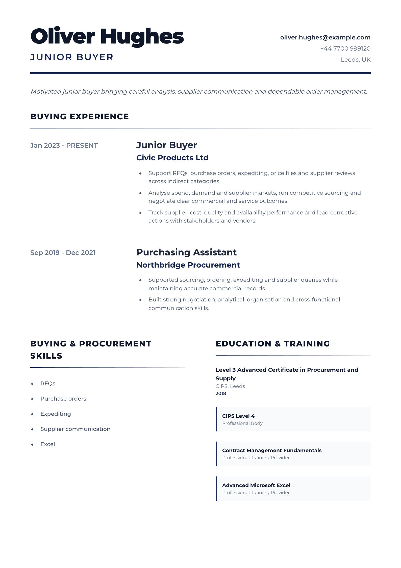 Junior Buyer CV template