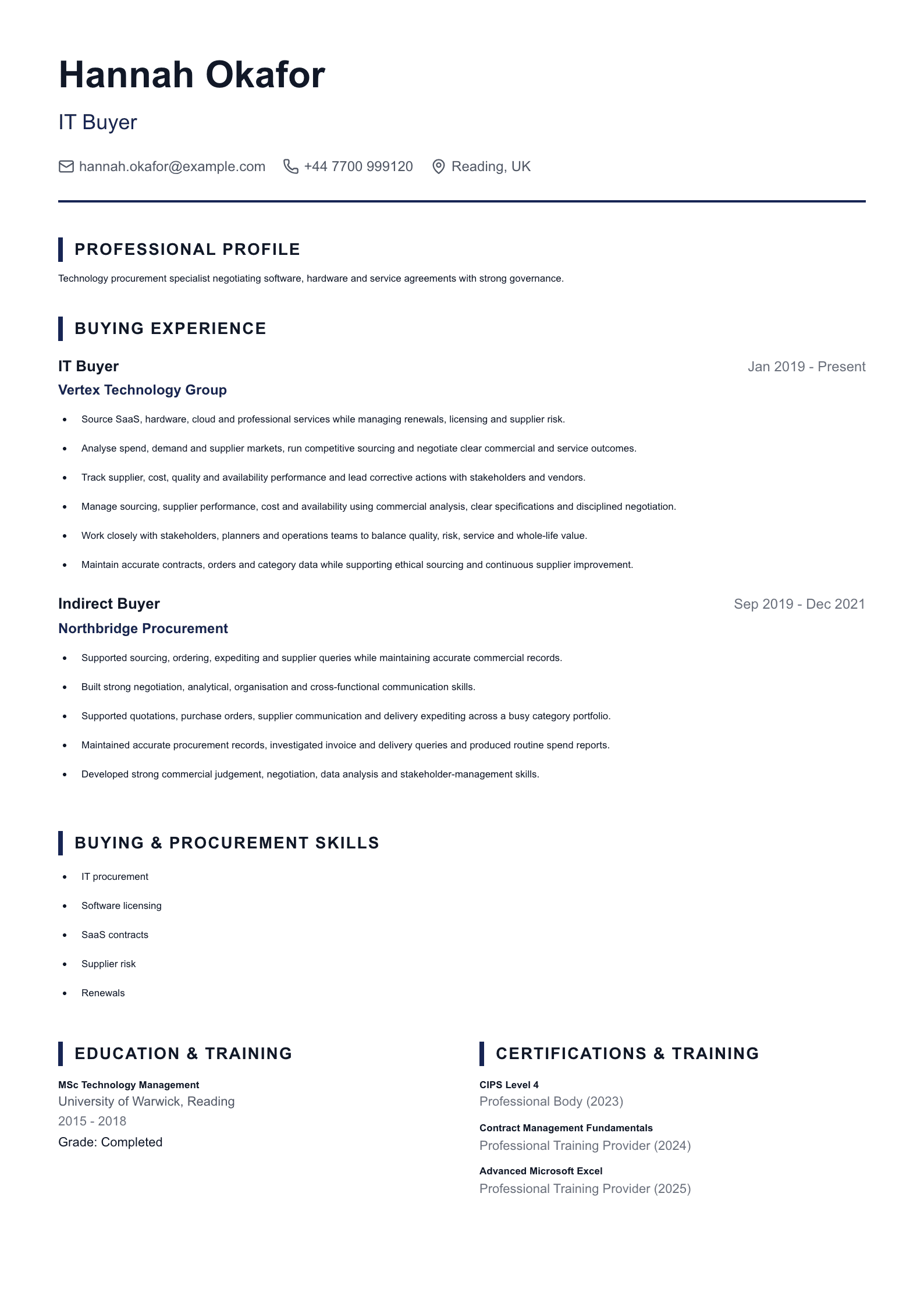 IT Buyer CV template