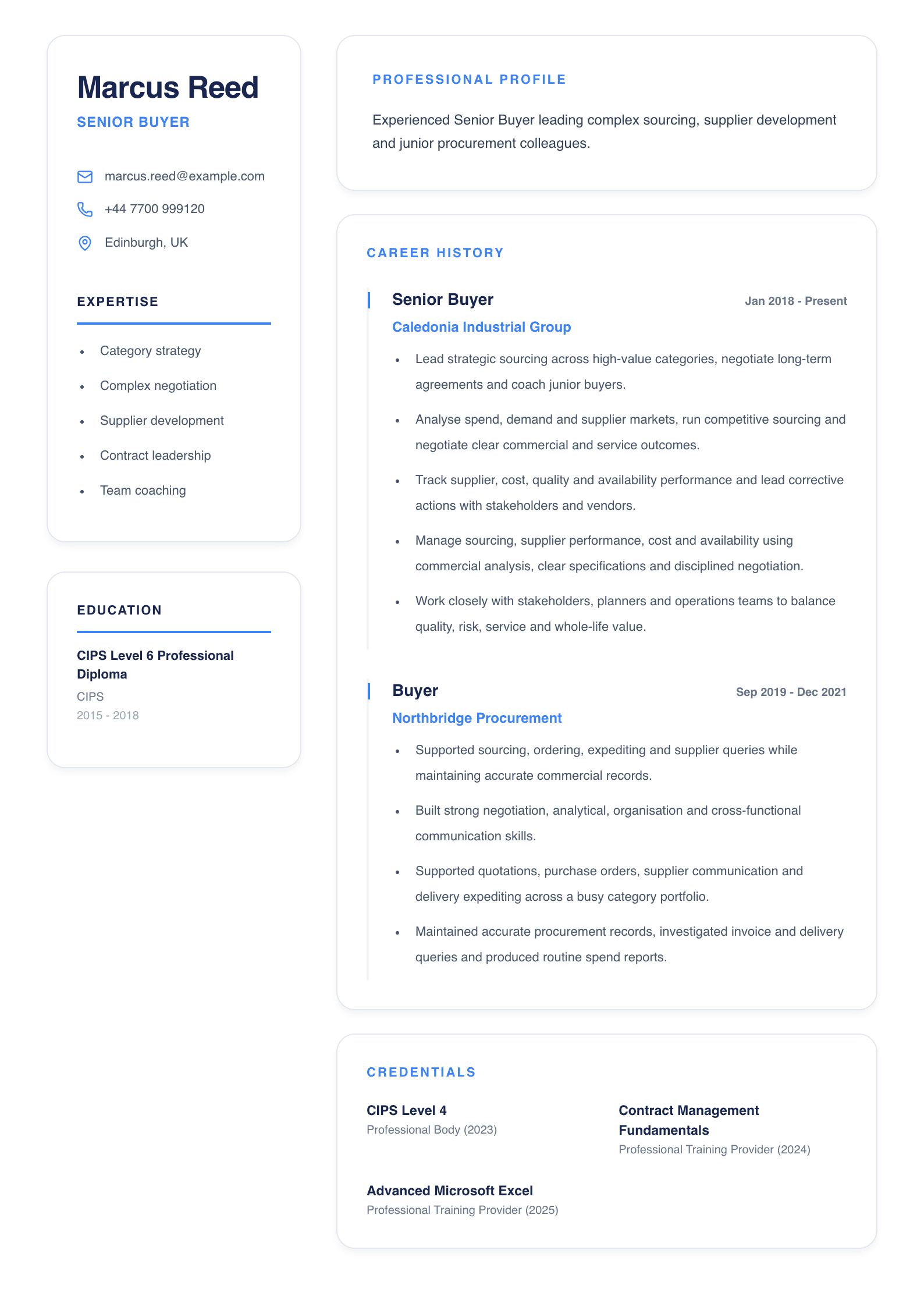 Senior Buyer CV template