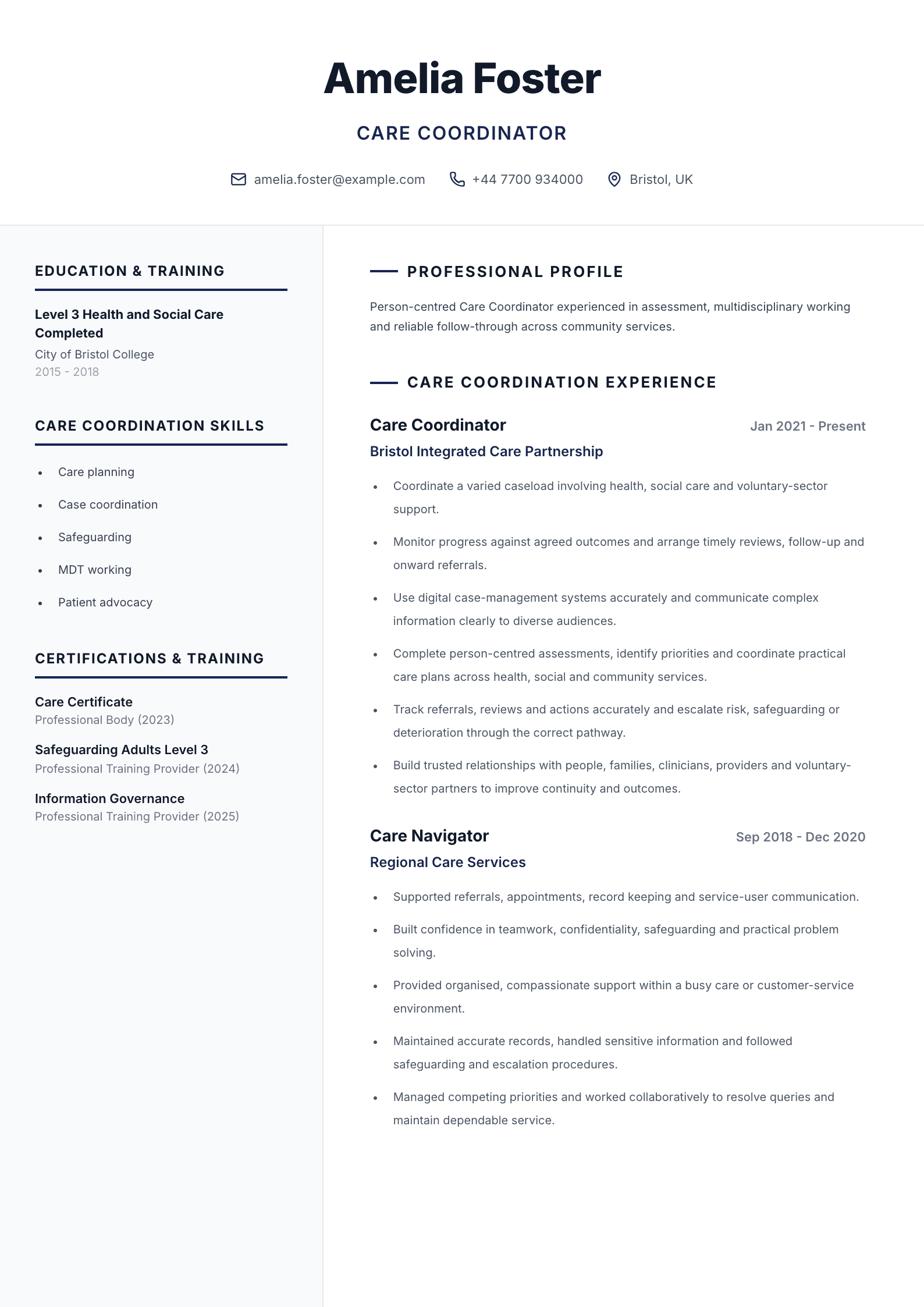 Care coordinator CV