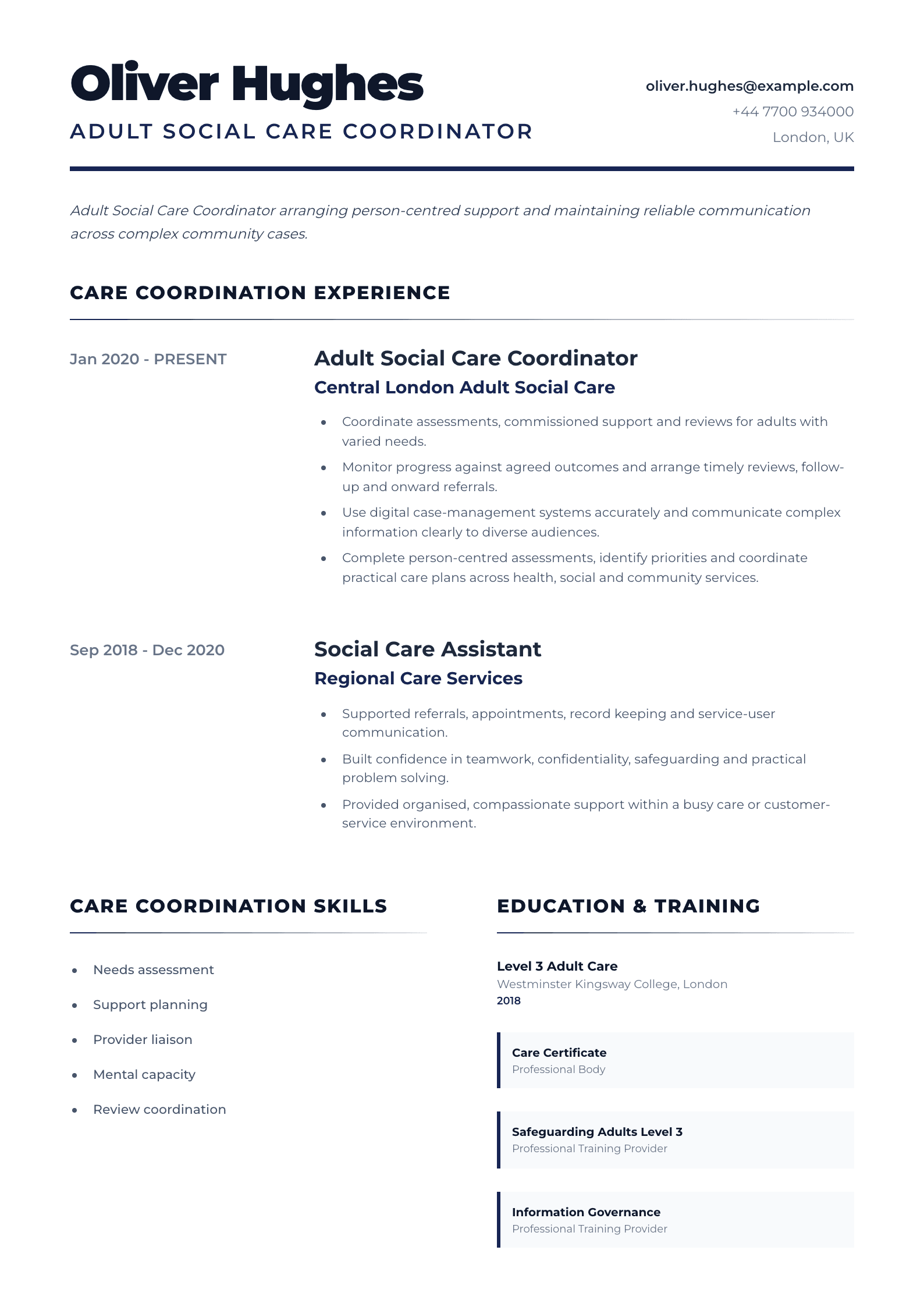 Adult Social Care Coordinator CV template