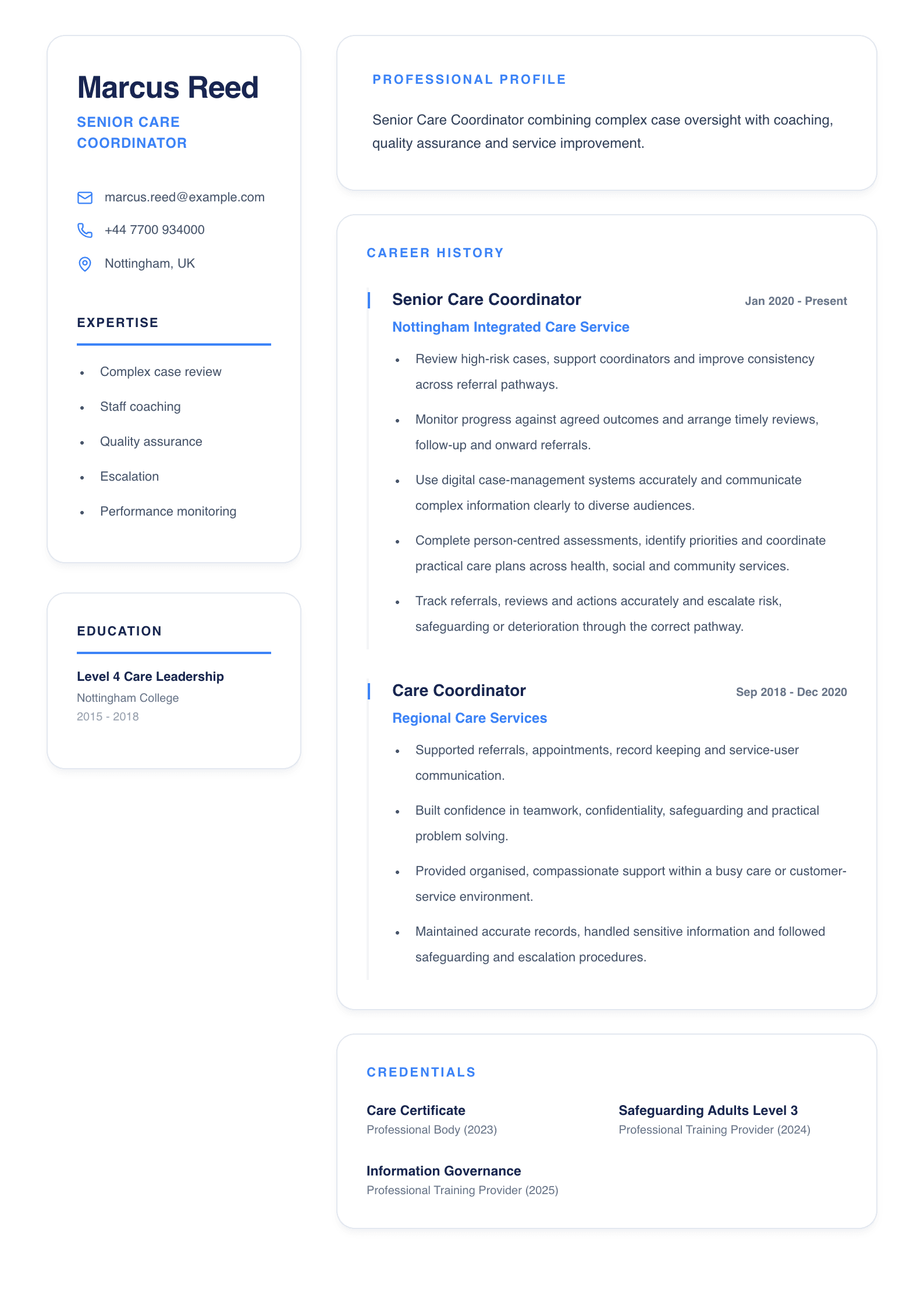 Senior Care Coordinator CV template
