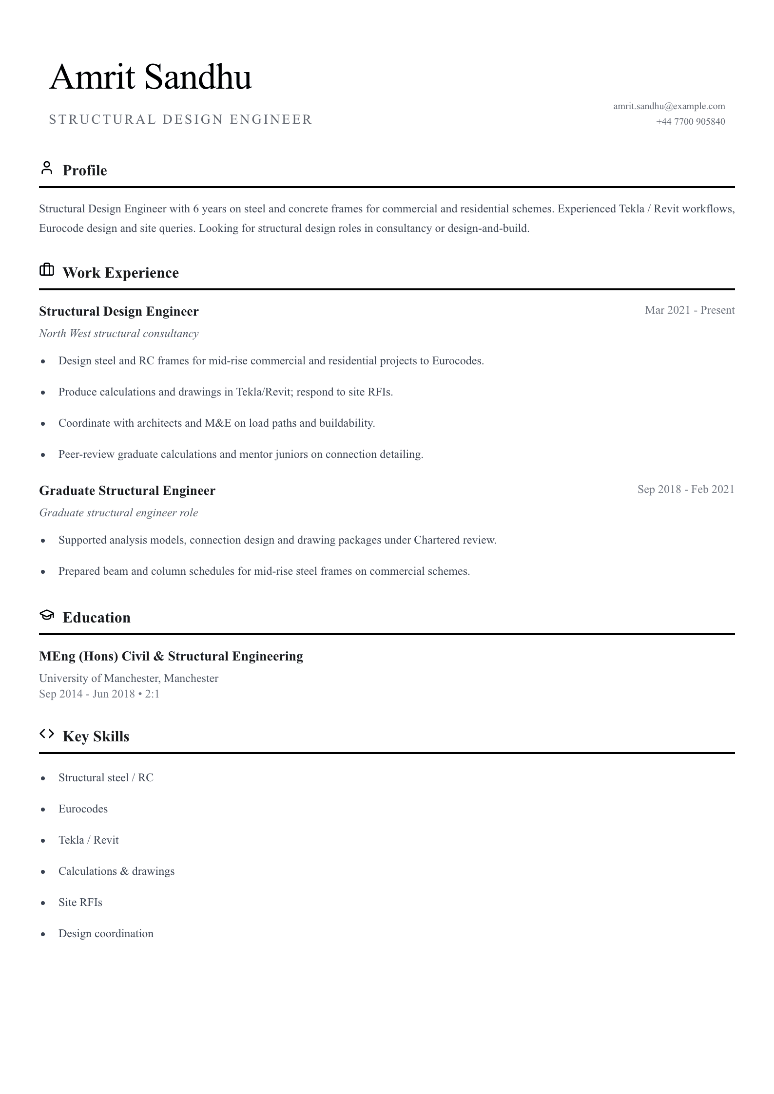 structural design engineer cv template
