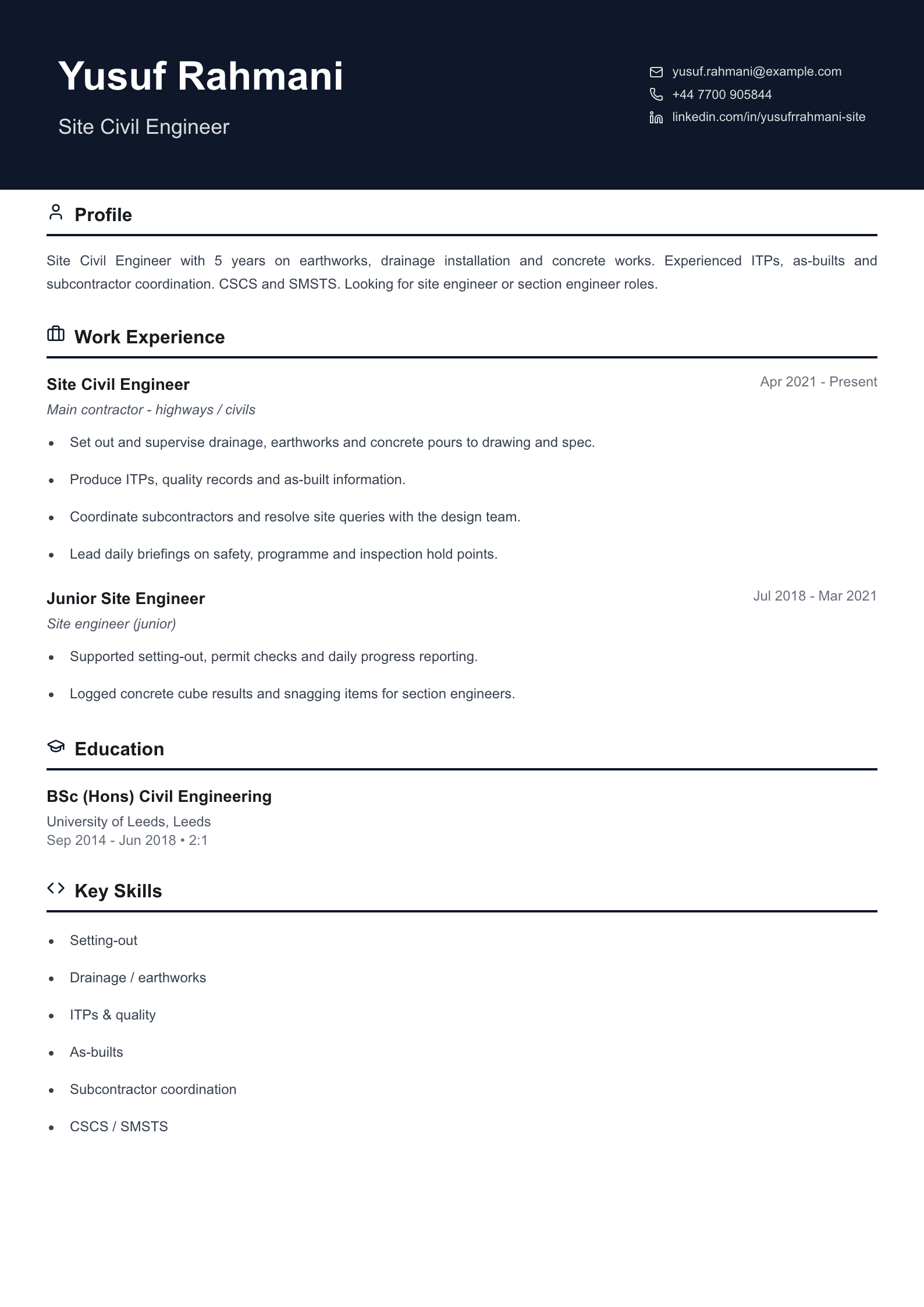 site civil engineer cv template