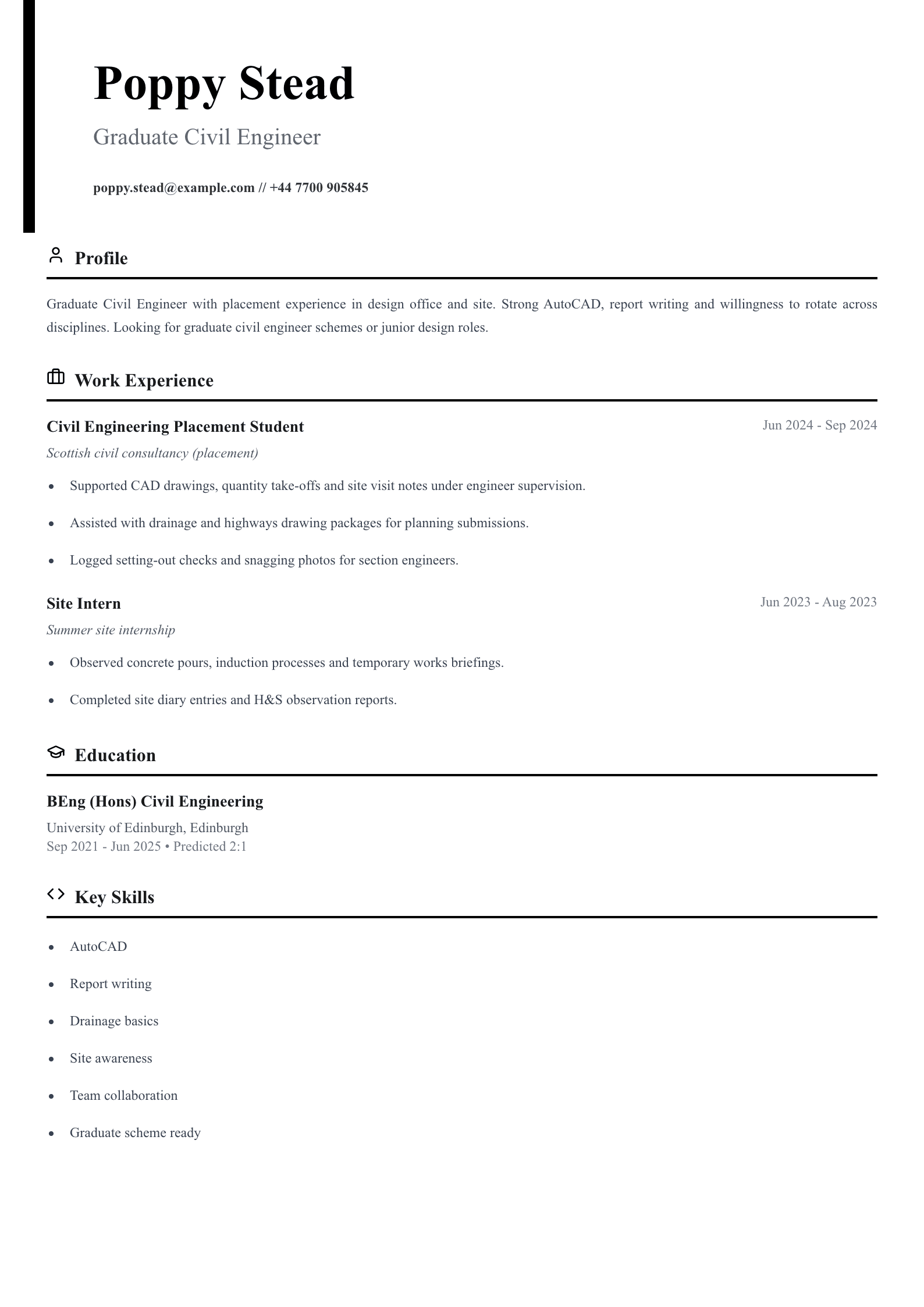 graduate civil engineer cv template