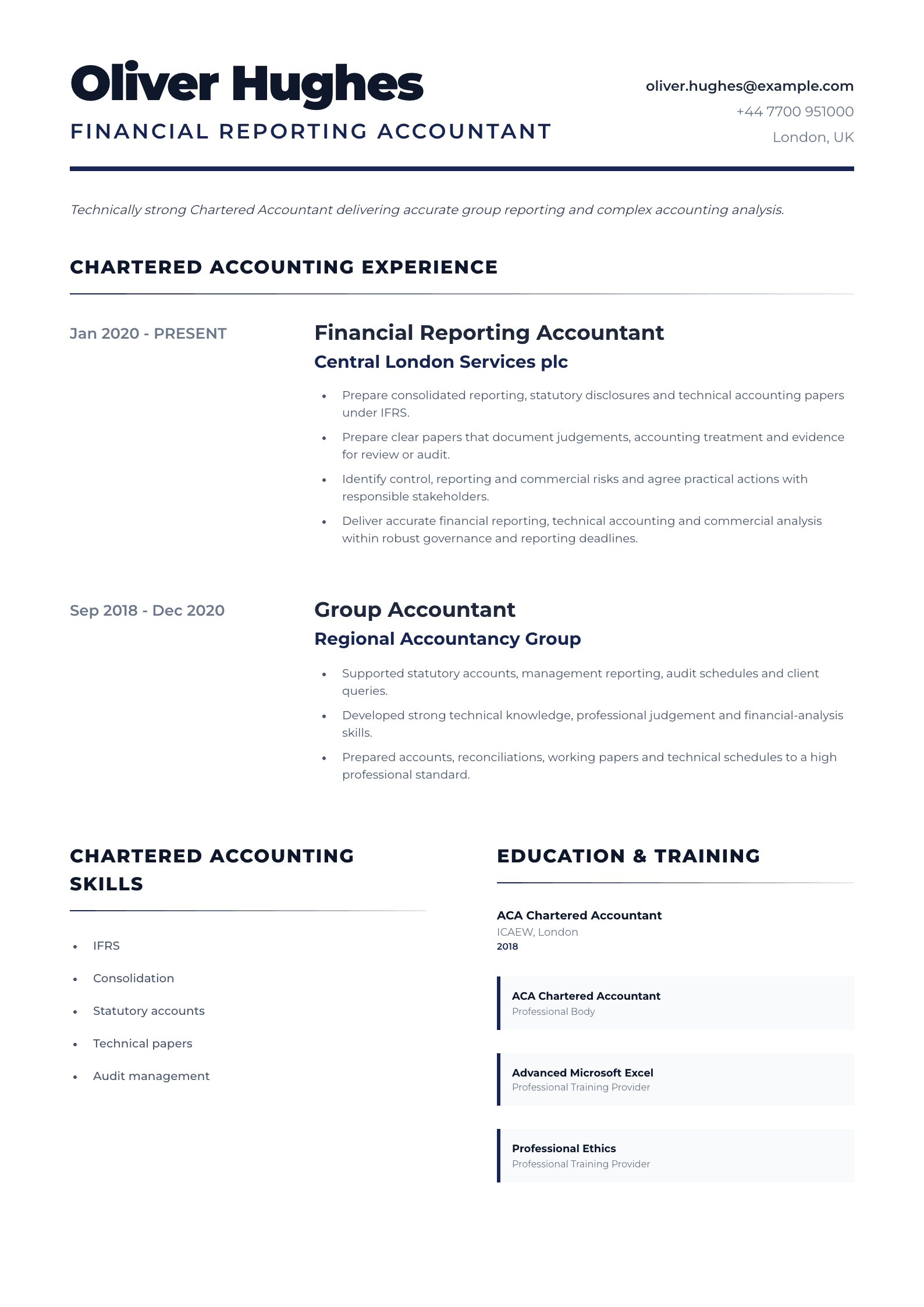 Financial Reporting Accountant CV template
