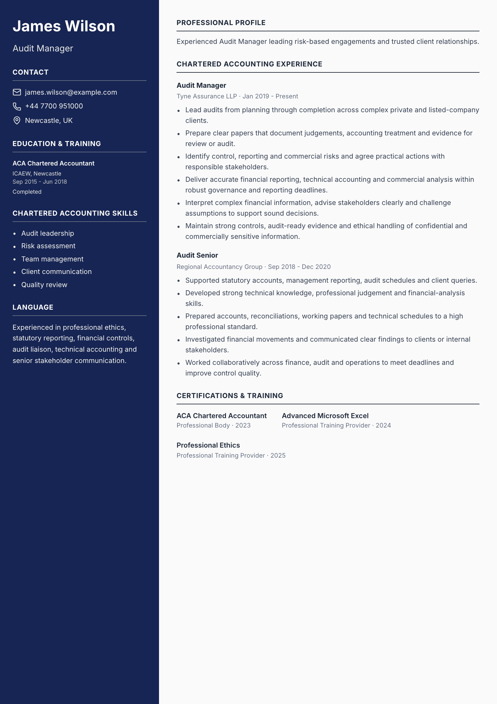 Audit Manager CV template