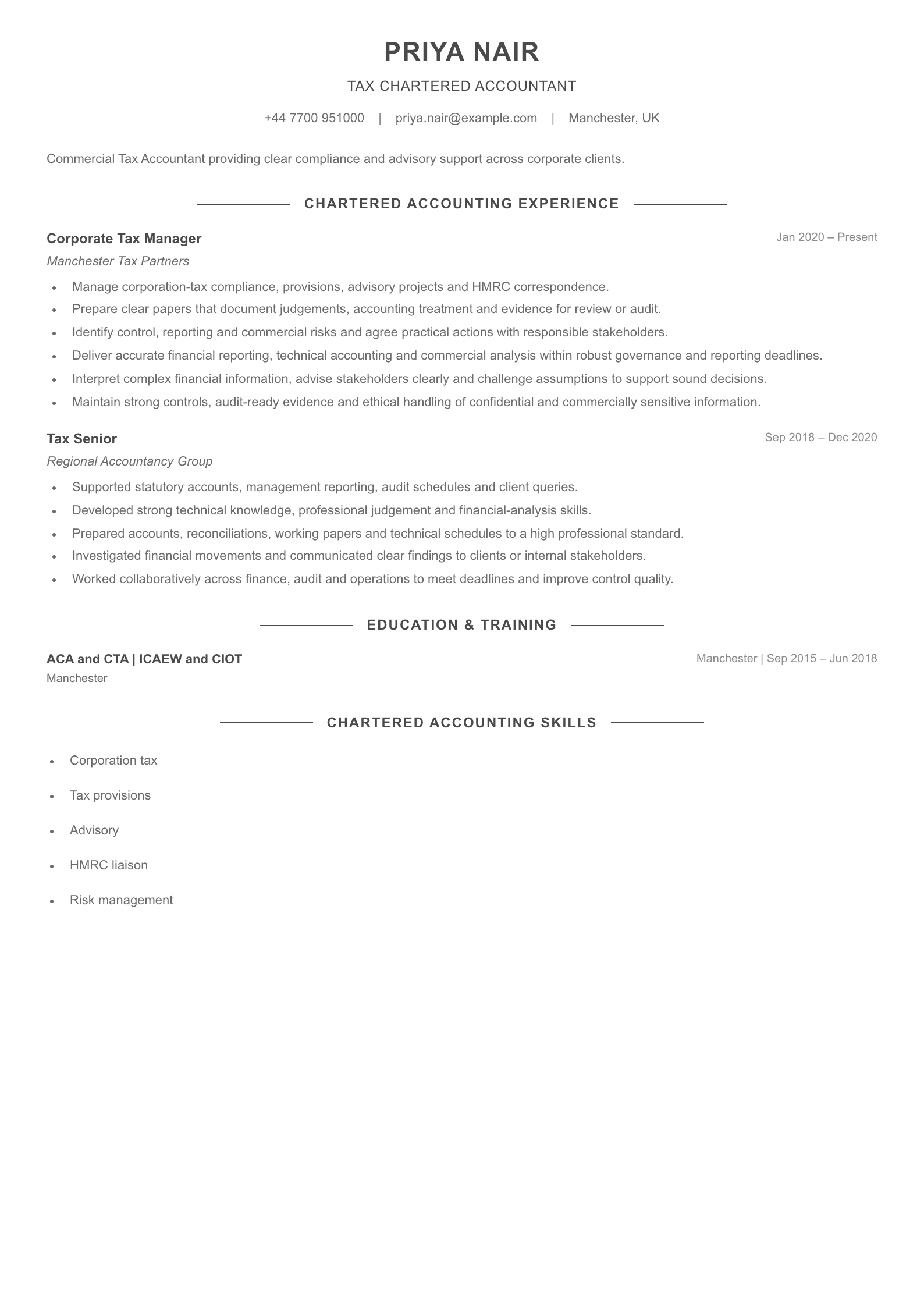 Tax Chartered Accountant CV template