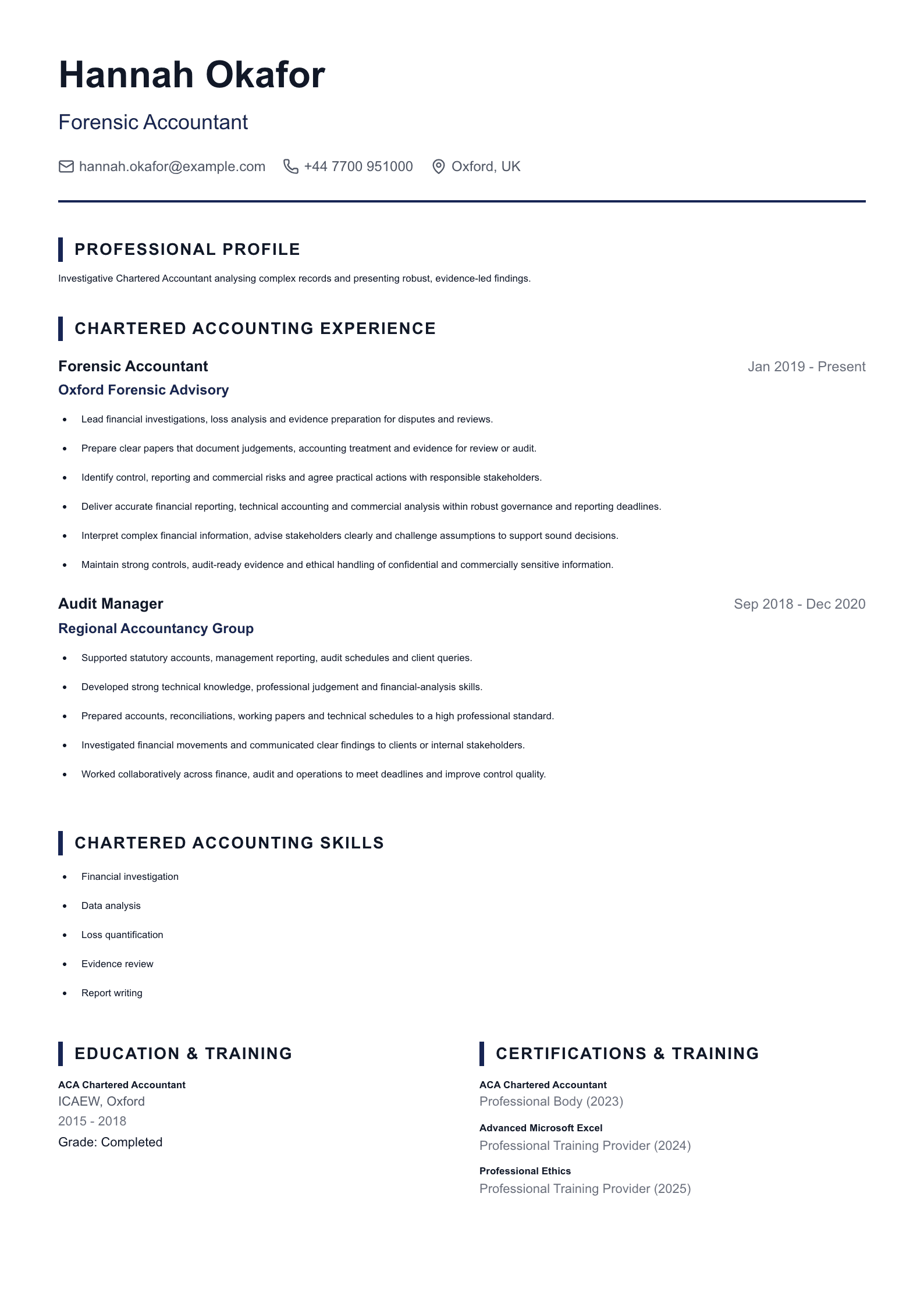 Forensic Accountant CV template