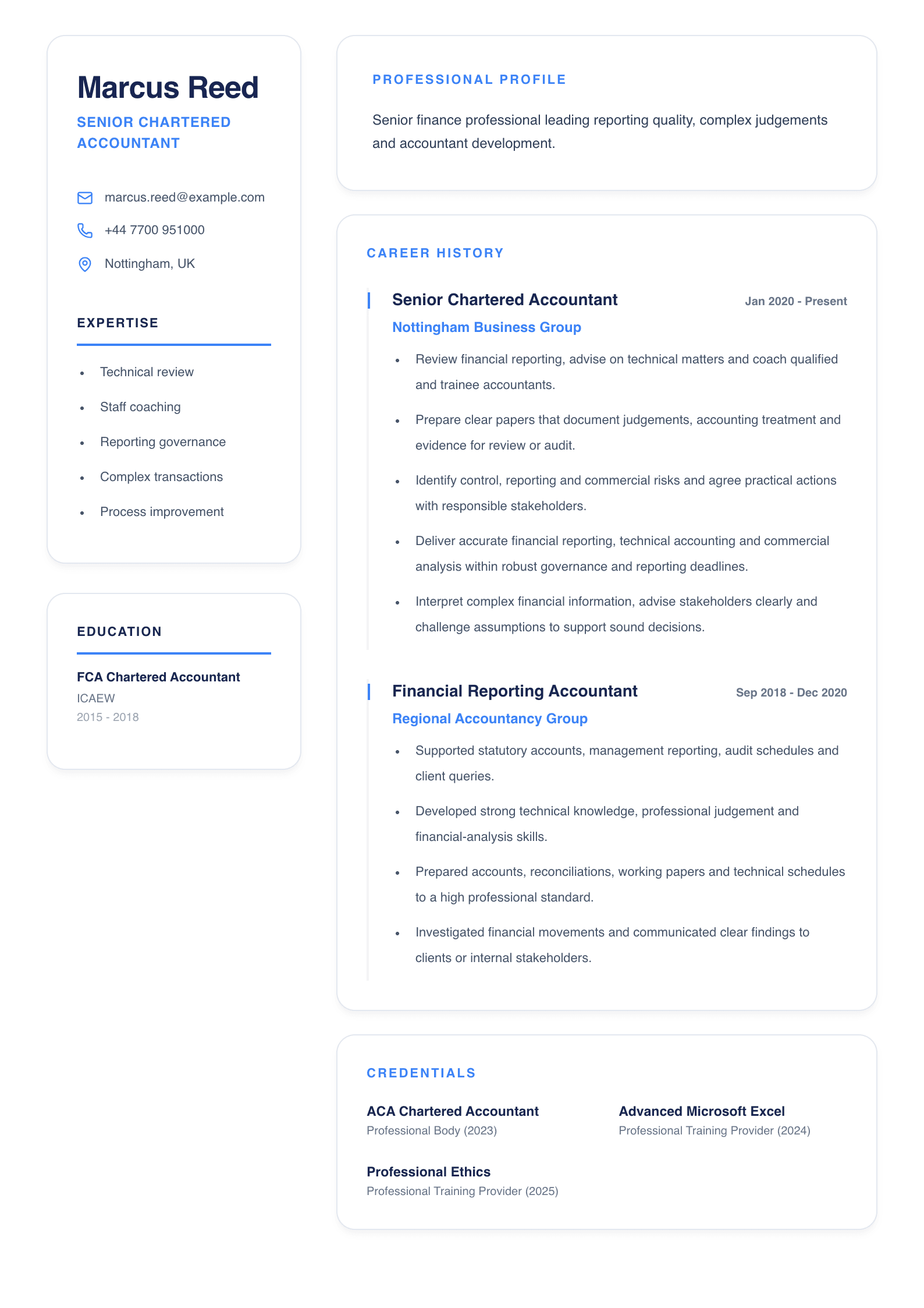 Senior Chartered Accountant CV template