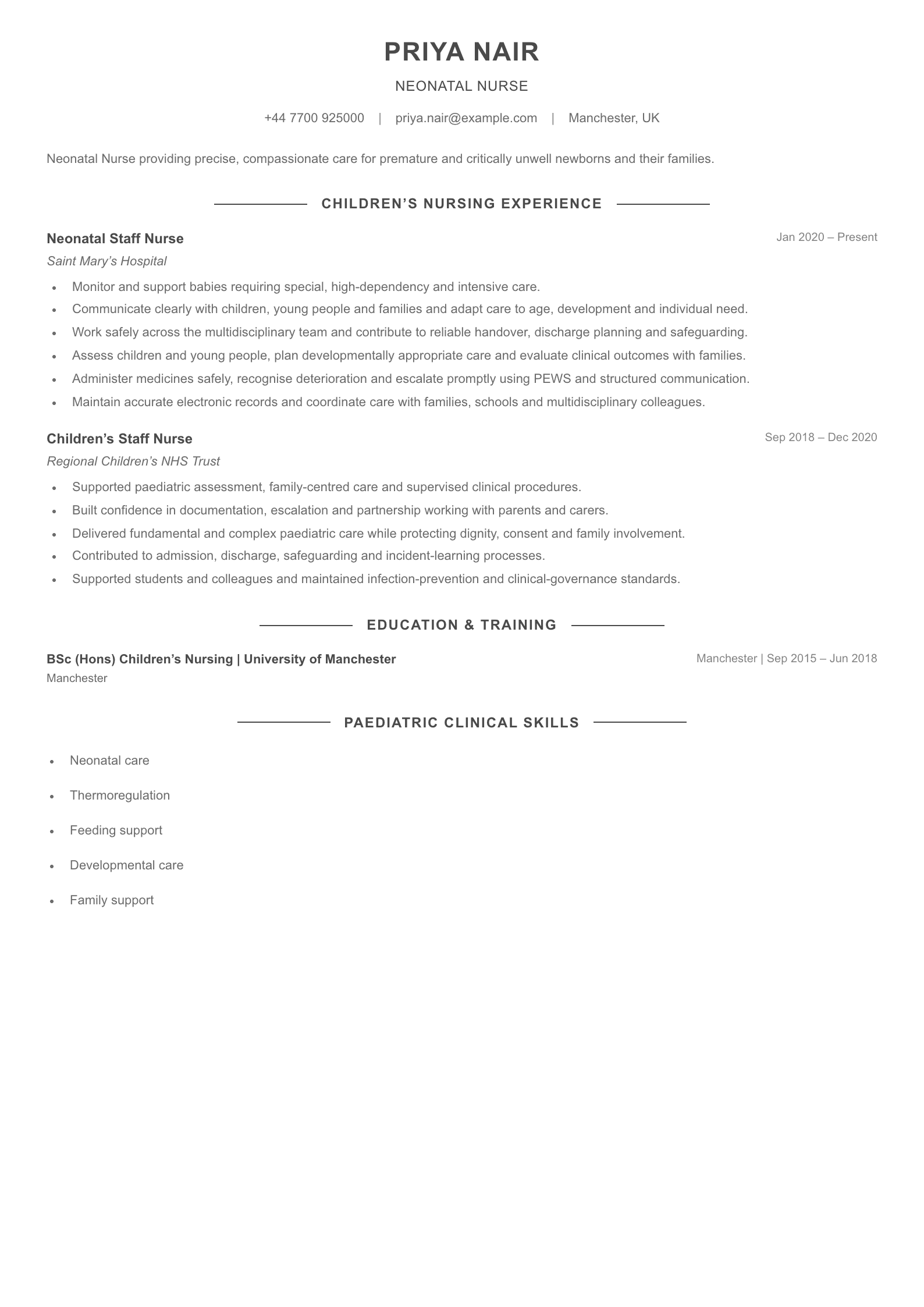 Neonatal Nurse CV template