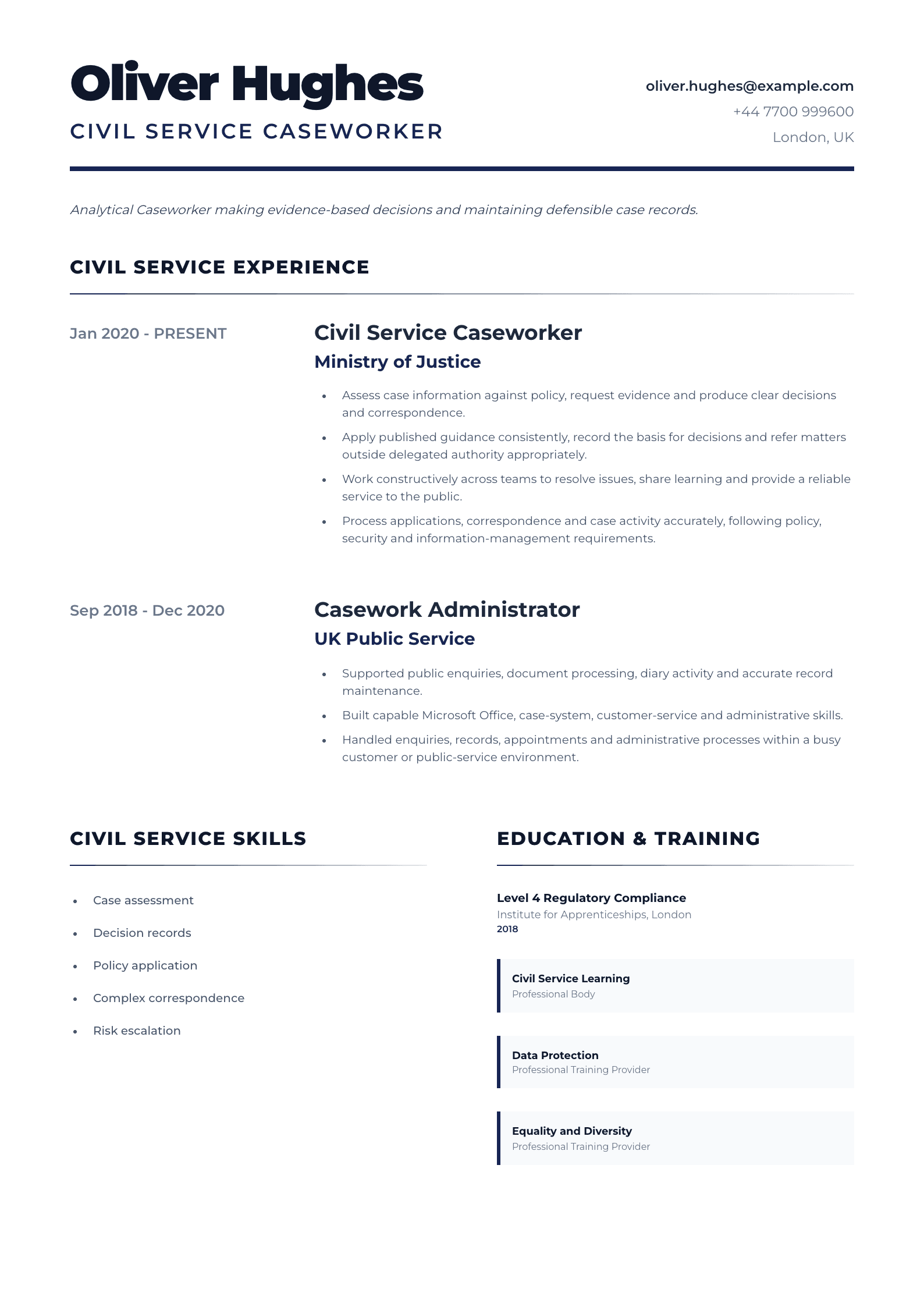 Civil Service Caseworker CV template
