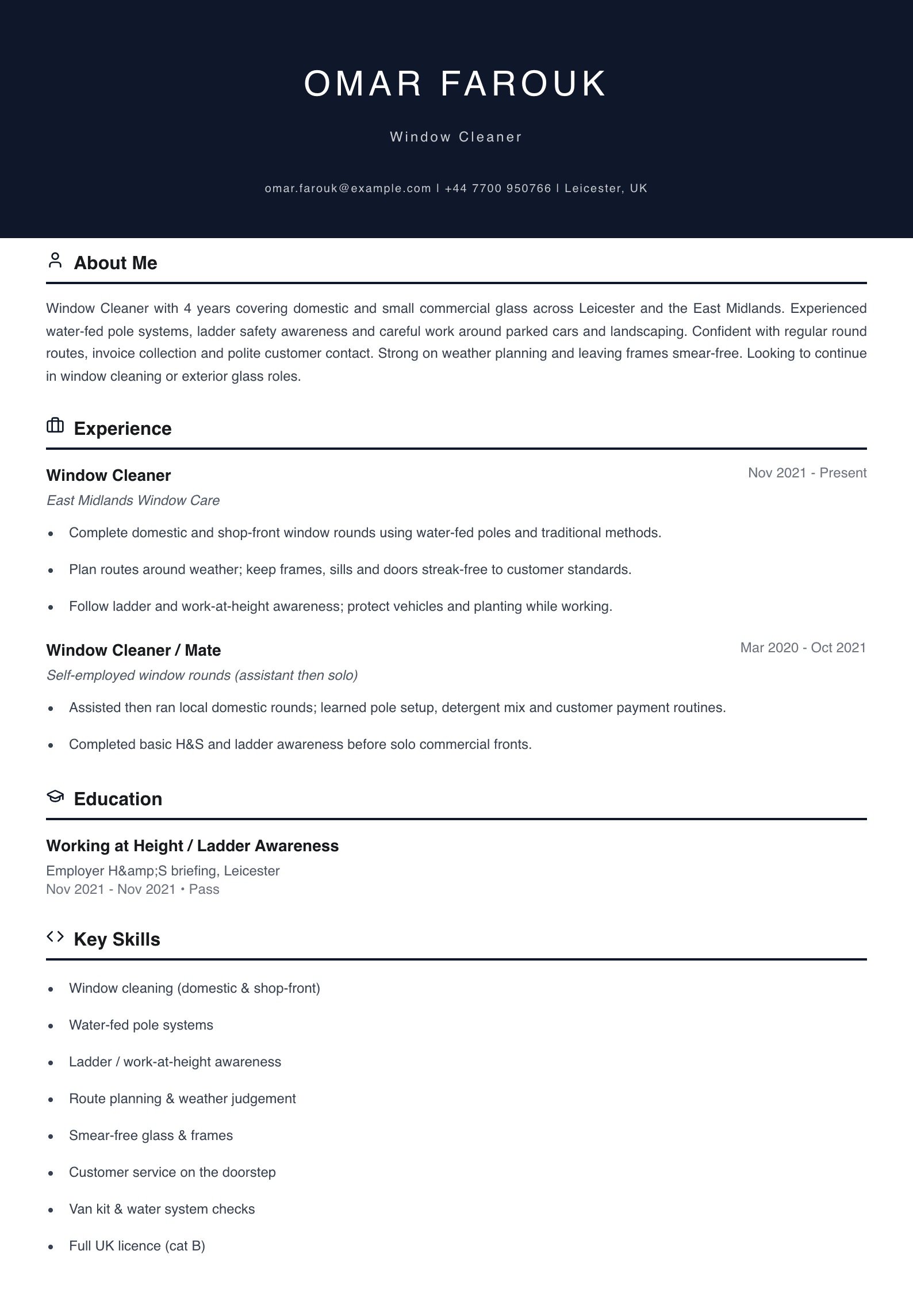 window cleaner cv template
