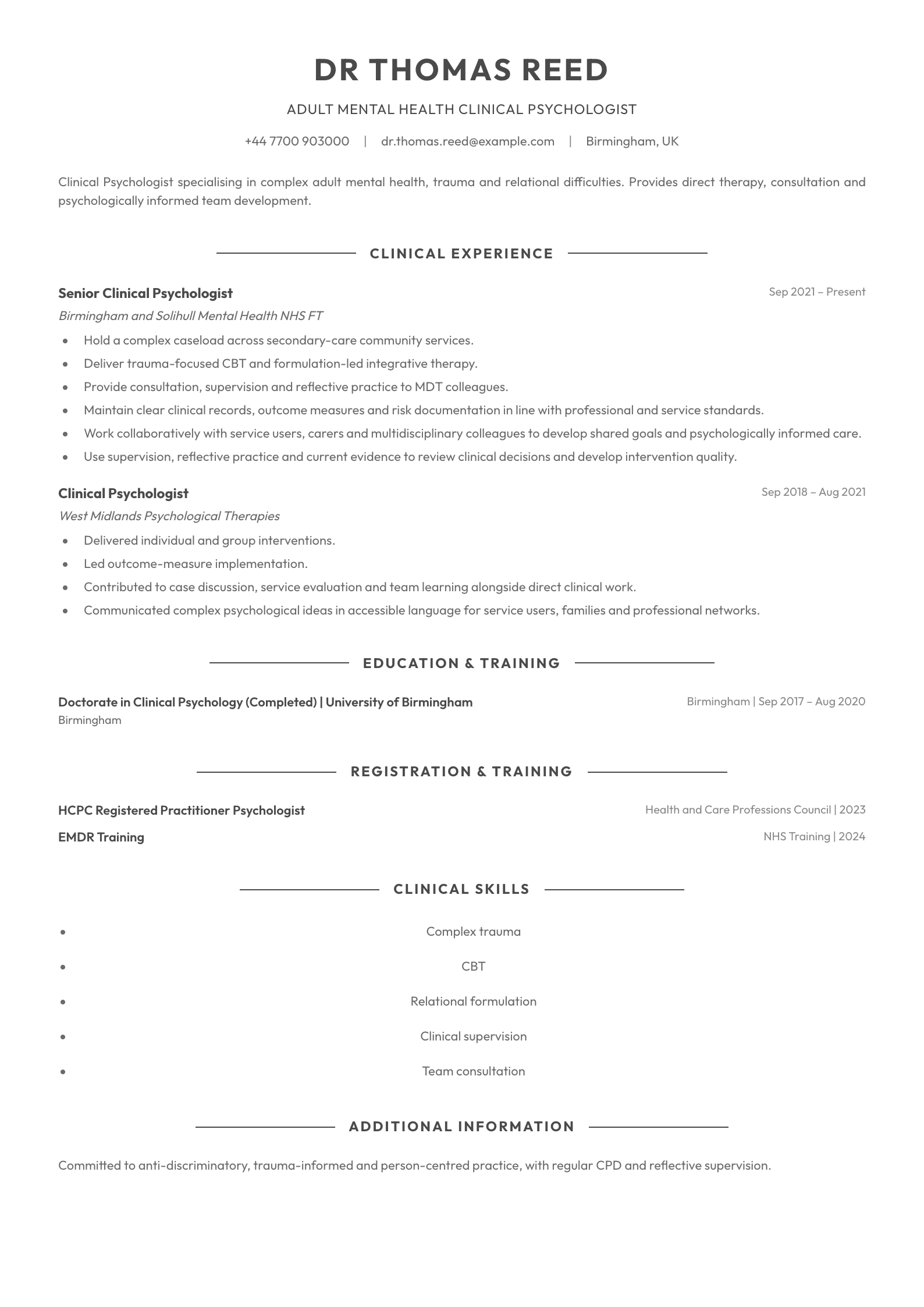 Clinical psychologist CV