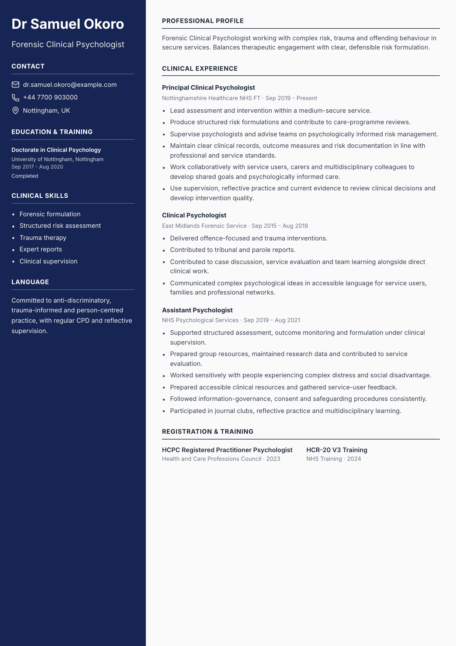 Forensic Clinical Psychologist CV template