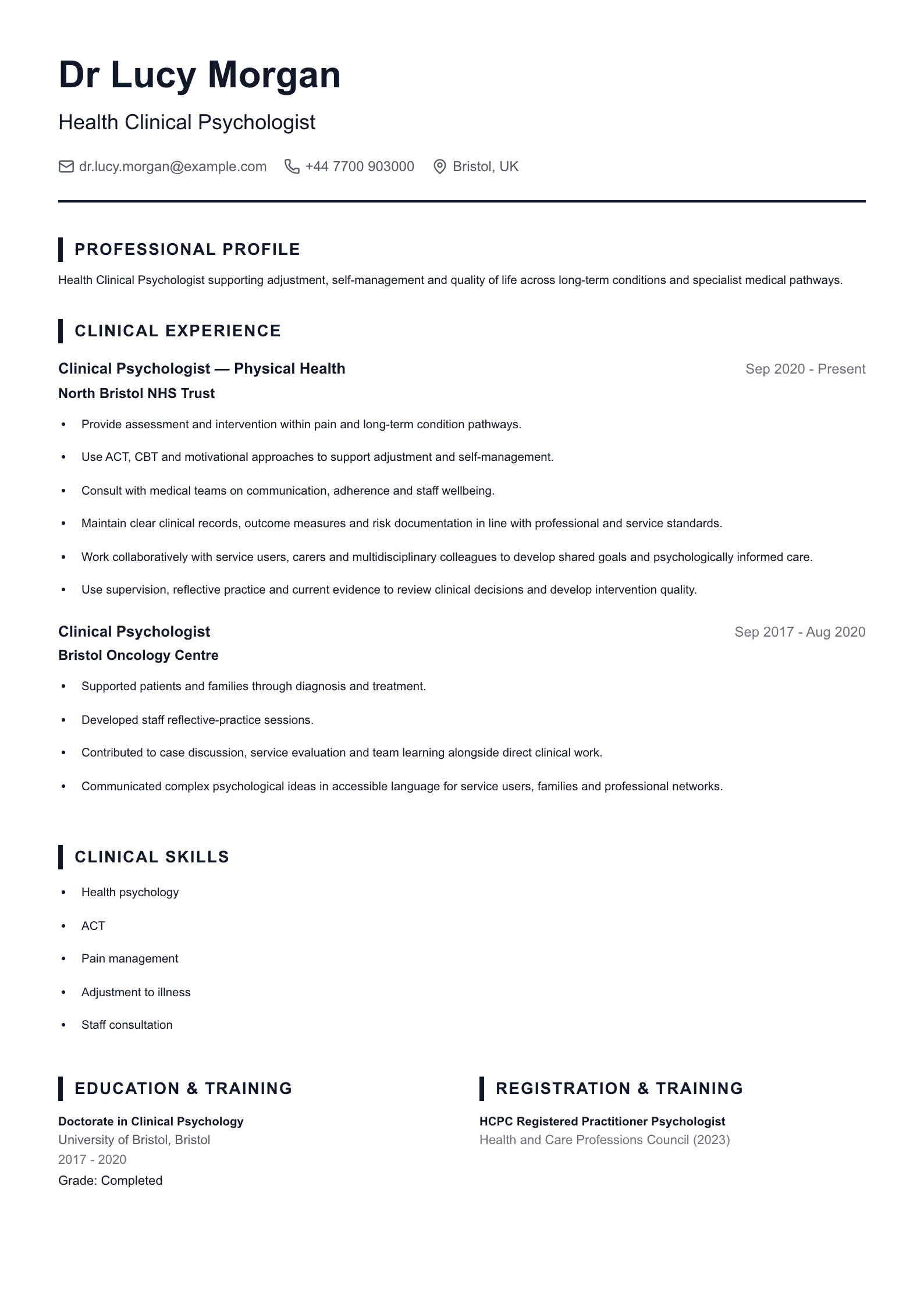 Health Clinical Psychologist CV template