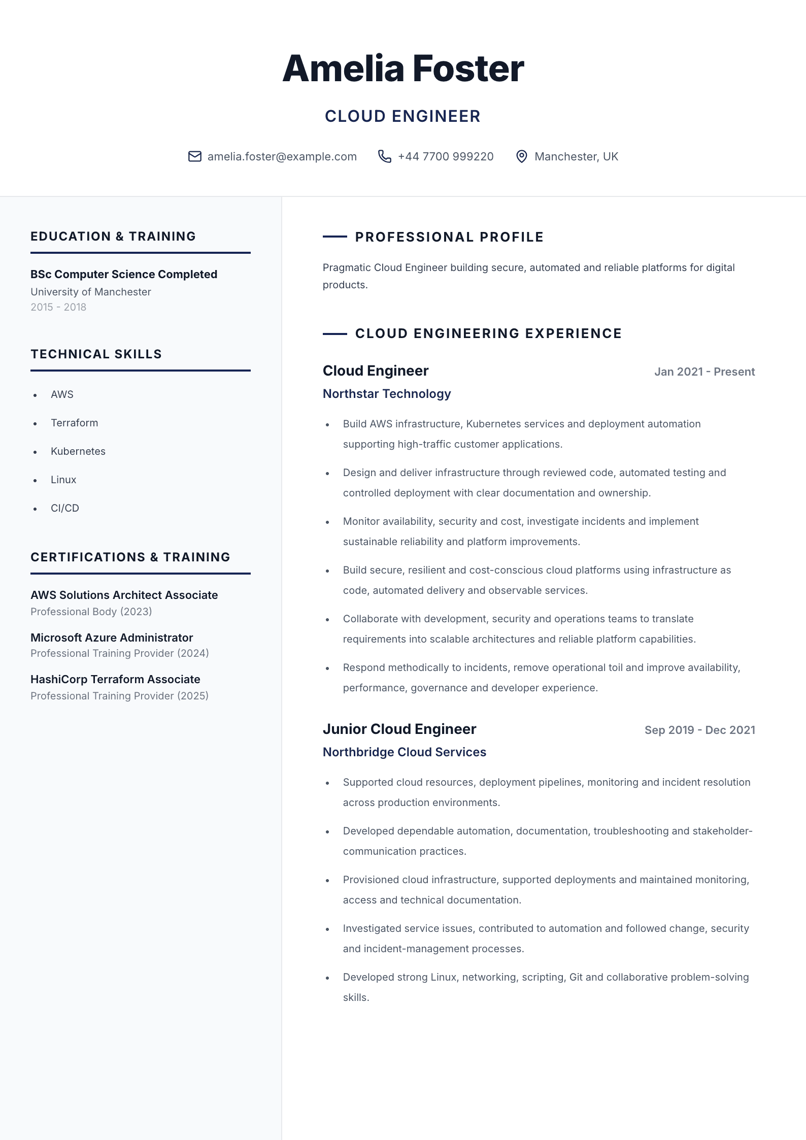 Cloud engineer CV