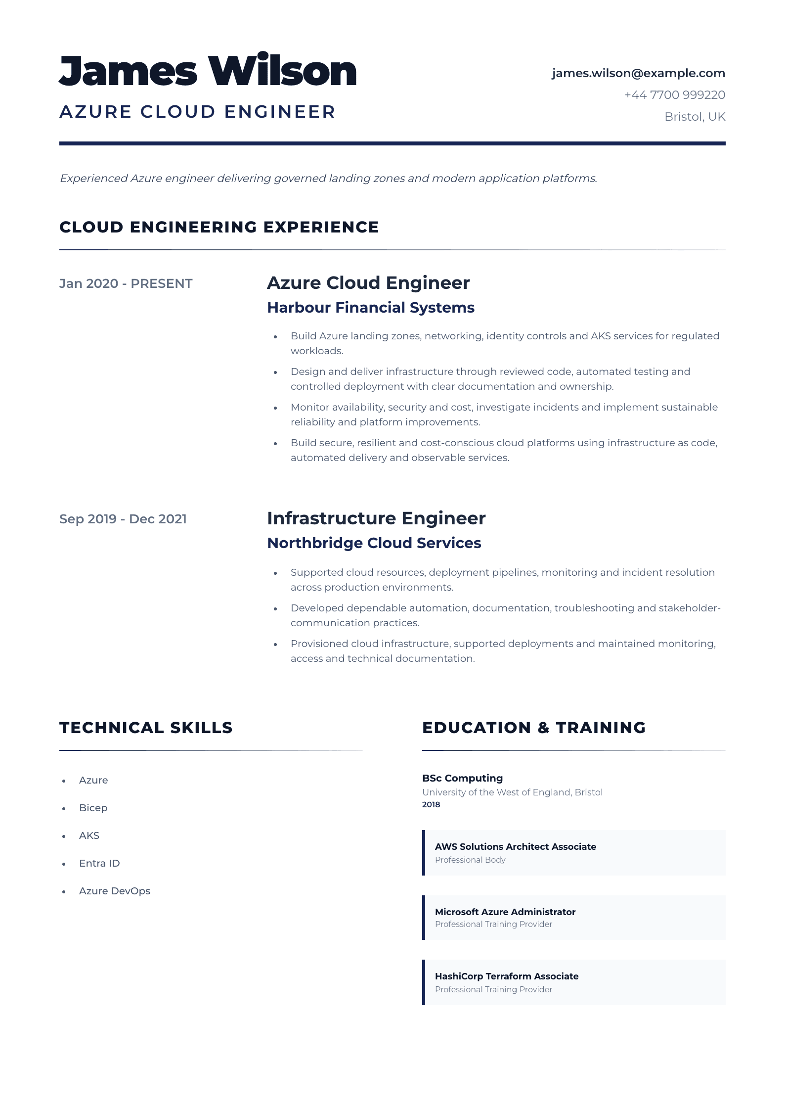 Azure Cloud Engineer CV template