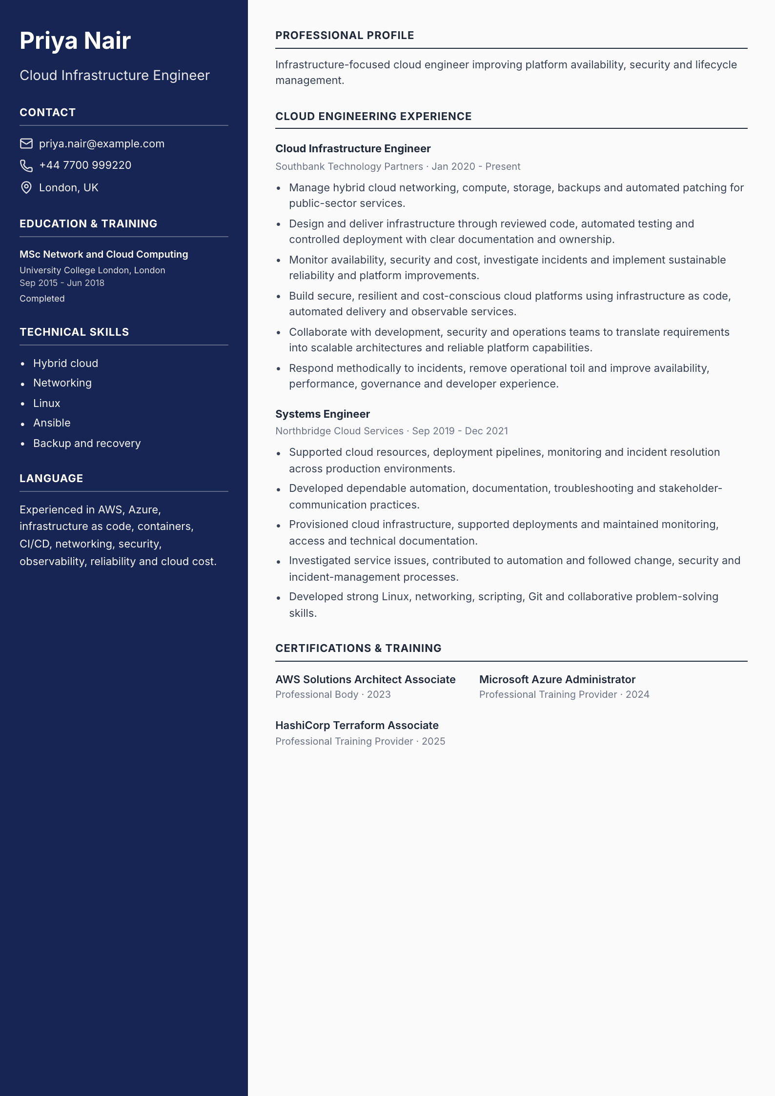 Cloud Infrastructure Engineer CV template
