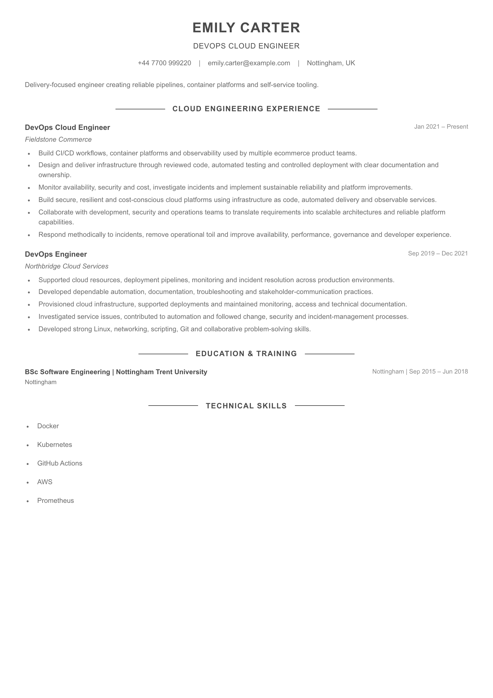 DevOps Cloud Engineer CV template