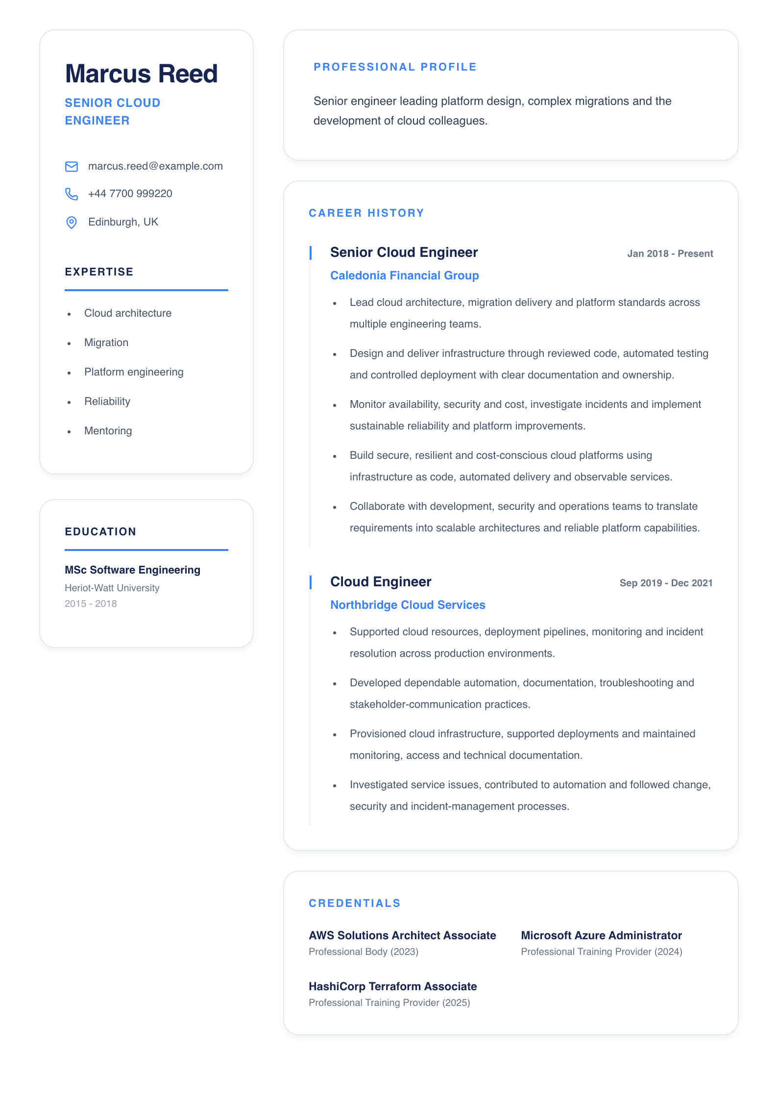Senior Cloud Engineer CV template