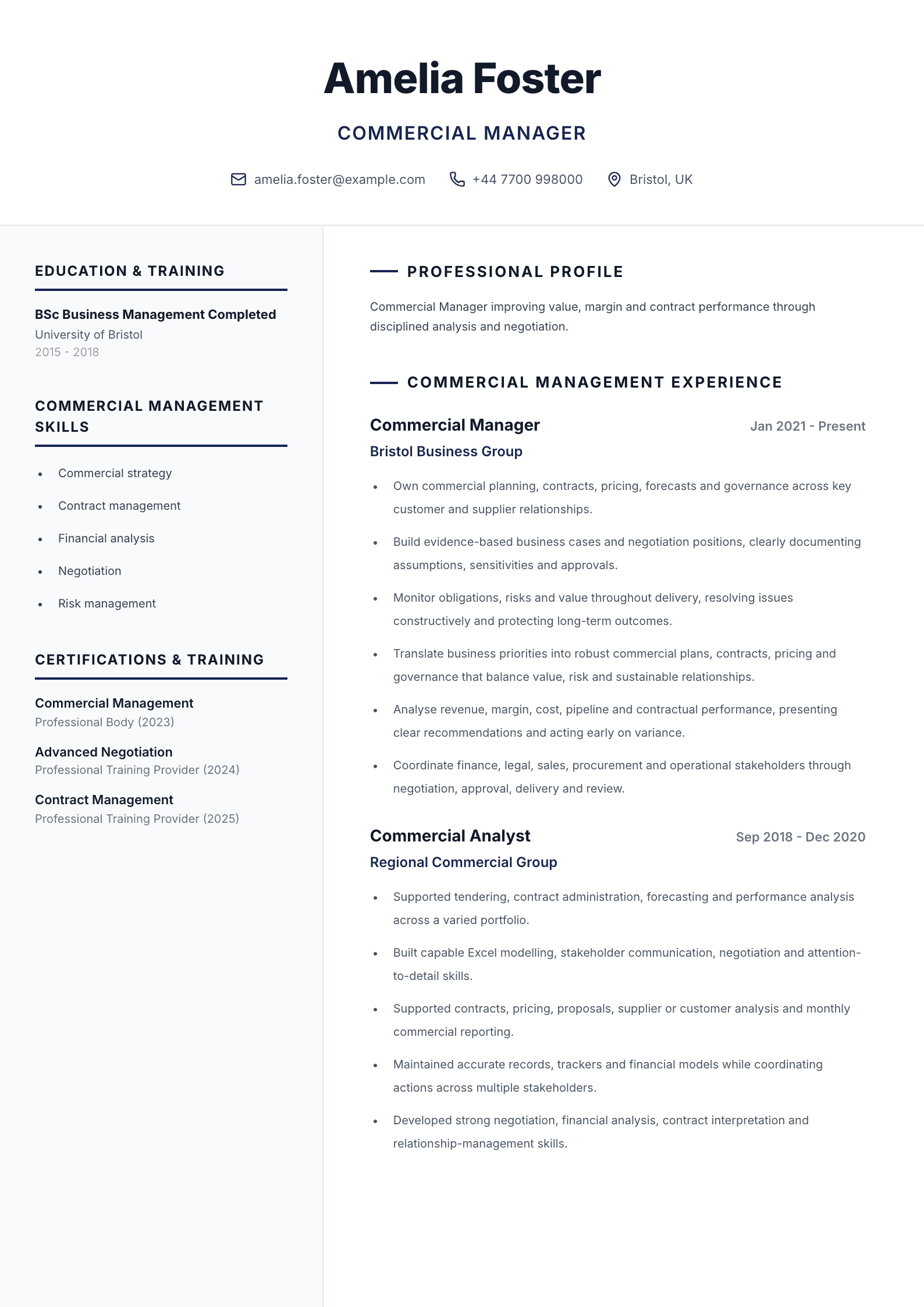 Commercial manager CV