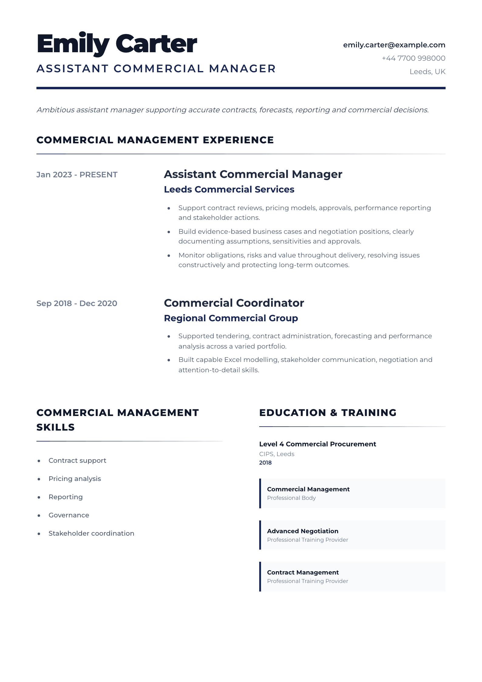 Assistant Commercial Manager CV template