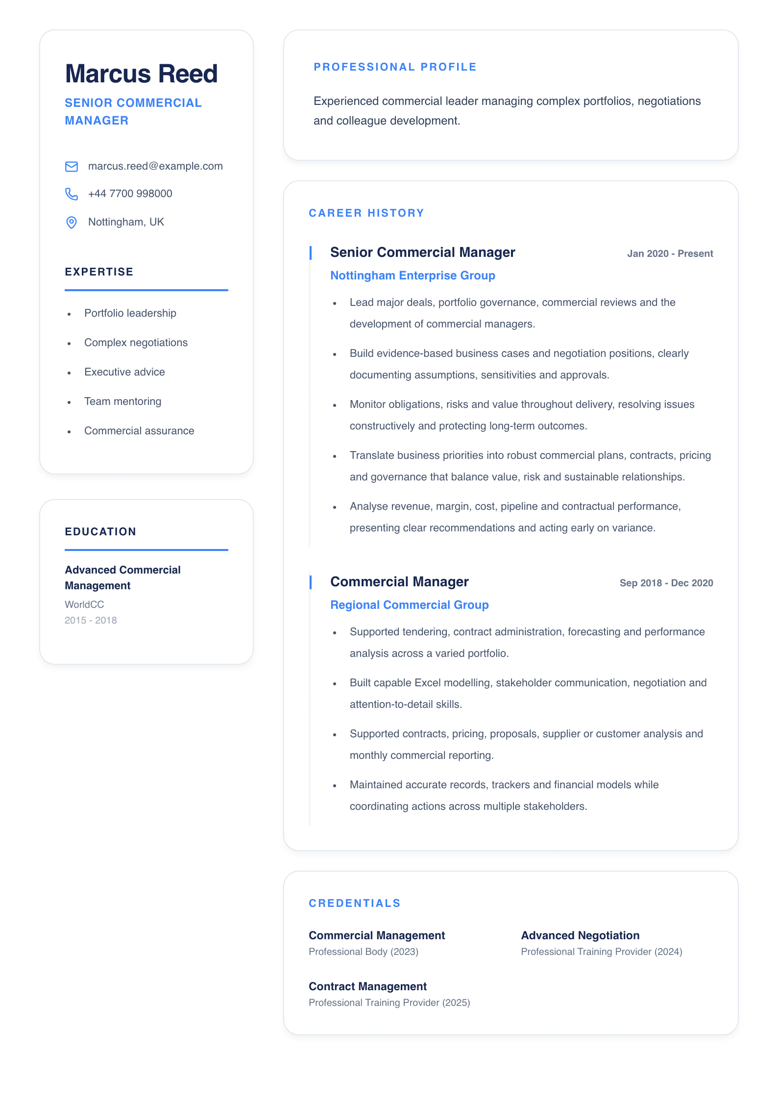Senior Commercial Manager CV template